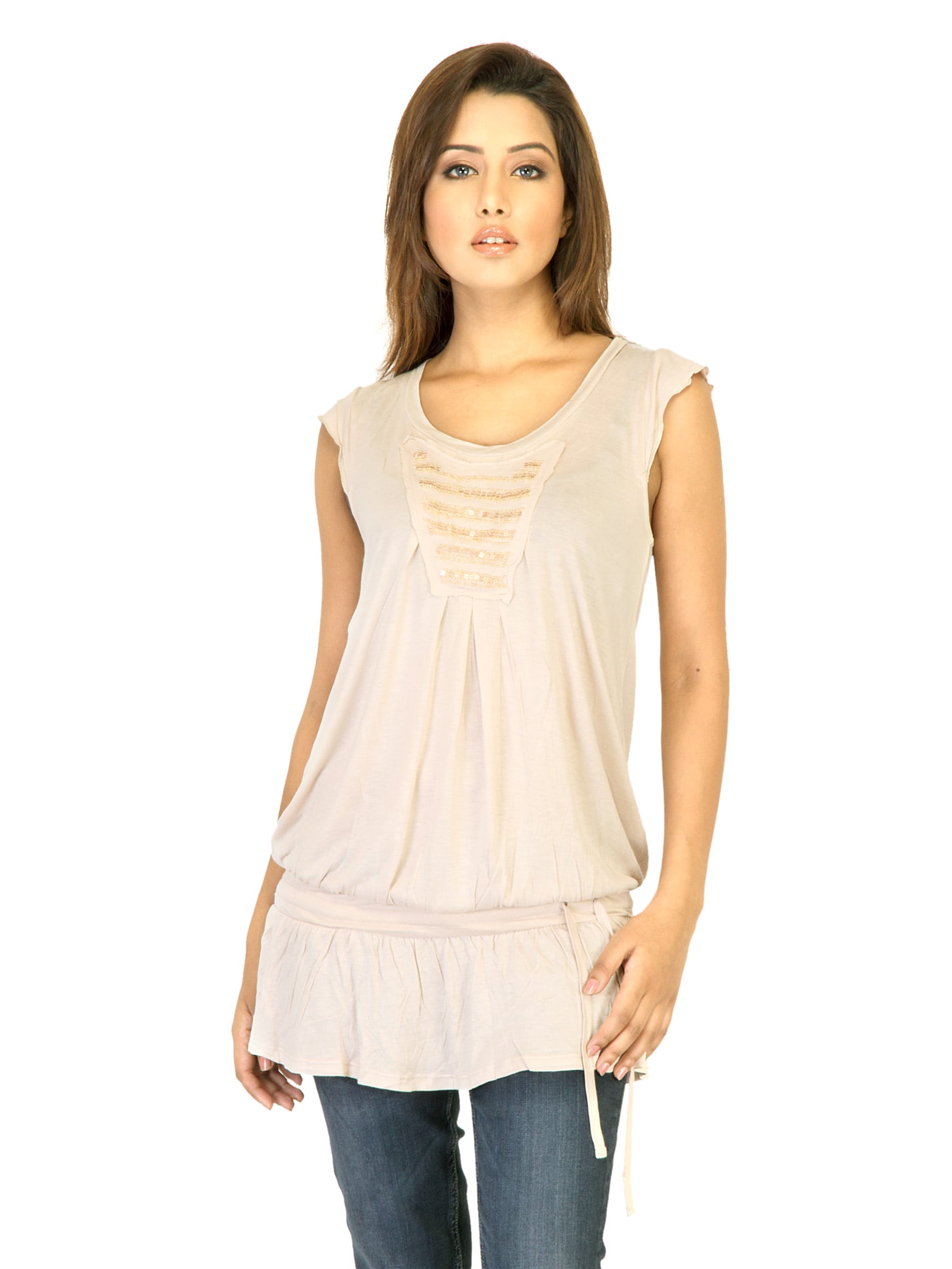 Flying Machine Women Solid Cream Tops