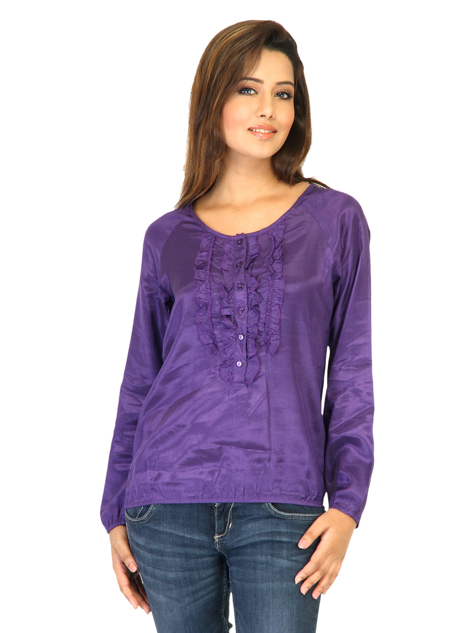 Flying Machine Women Solid Purple Tops