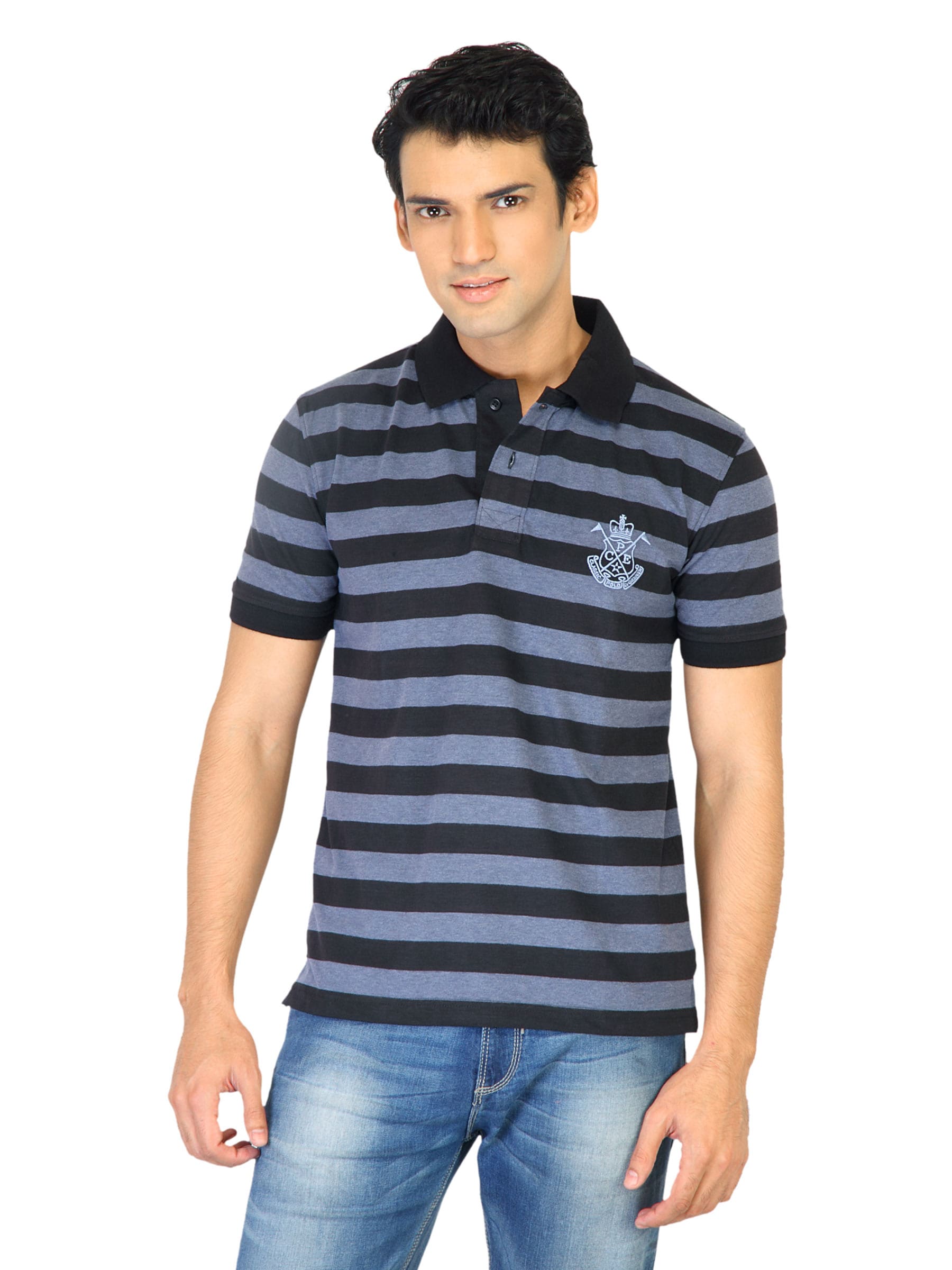 Classic Polo Men Stripes Blue Tshirts