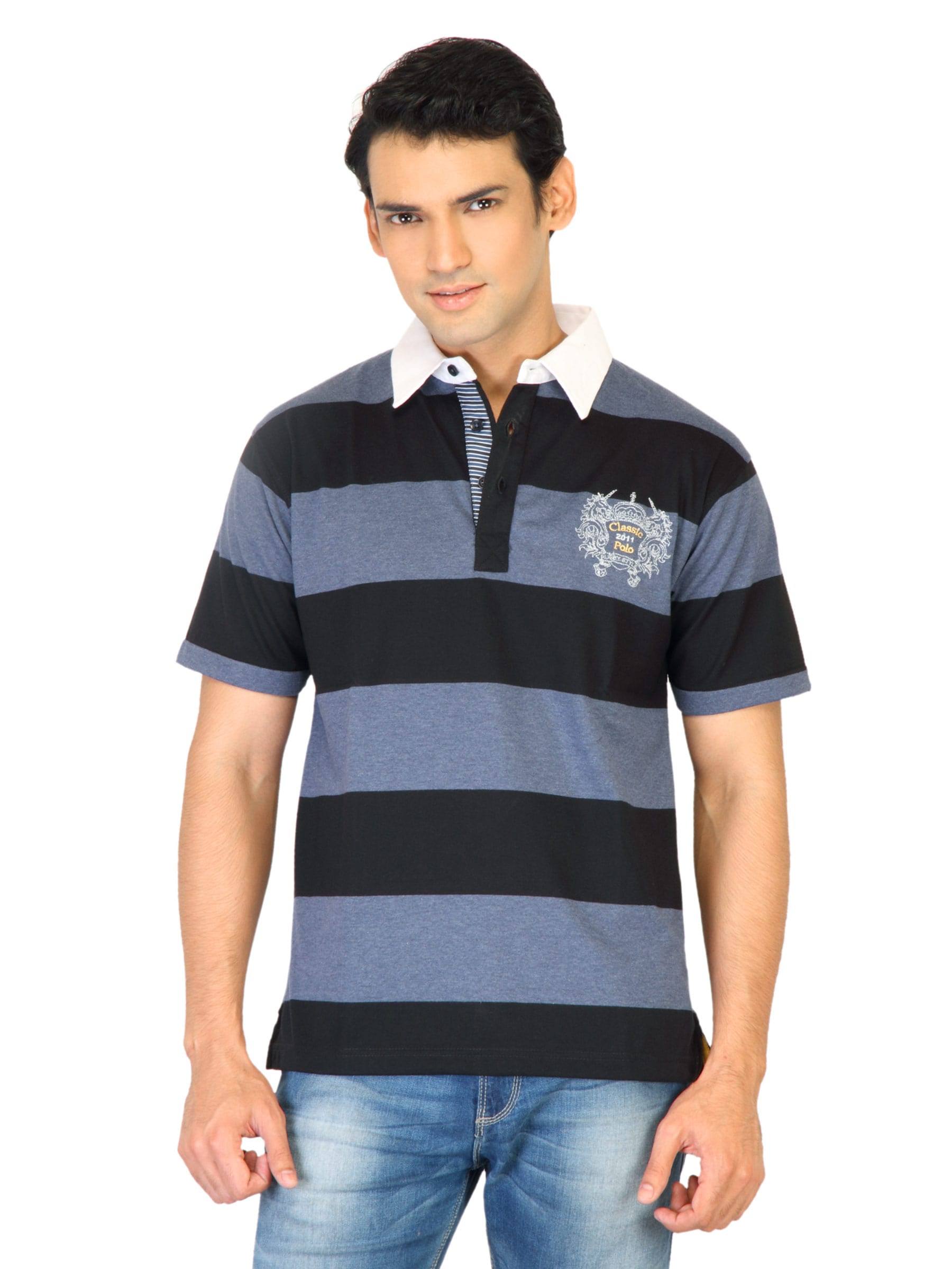 Classic Polo Men Stripes Black Tshirts