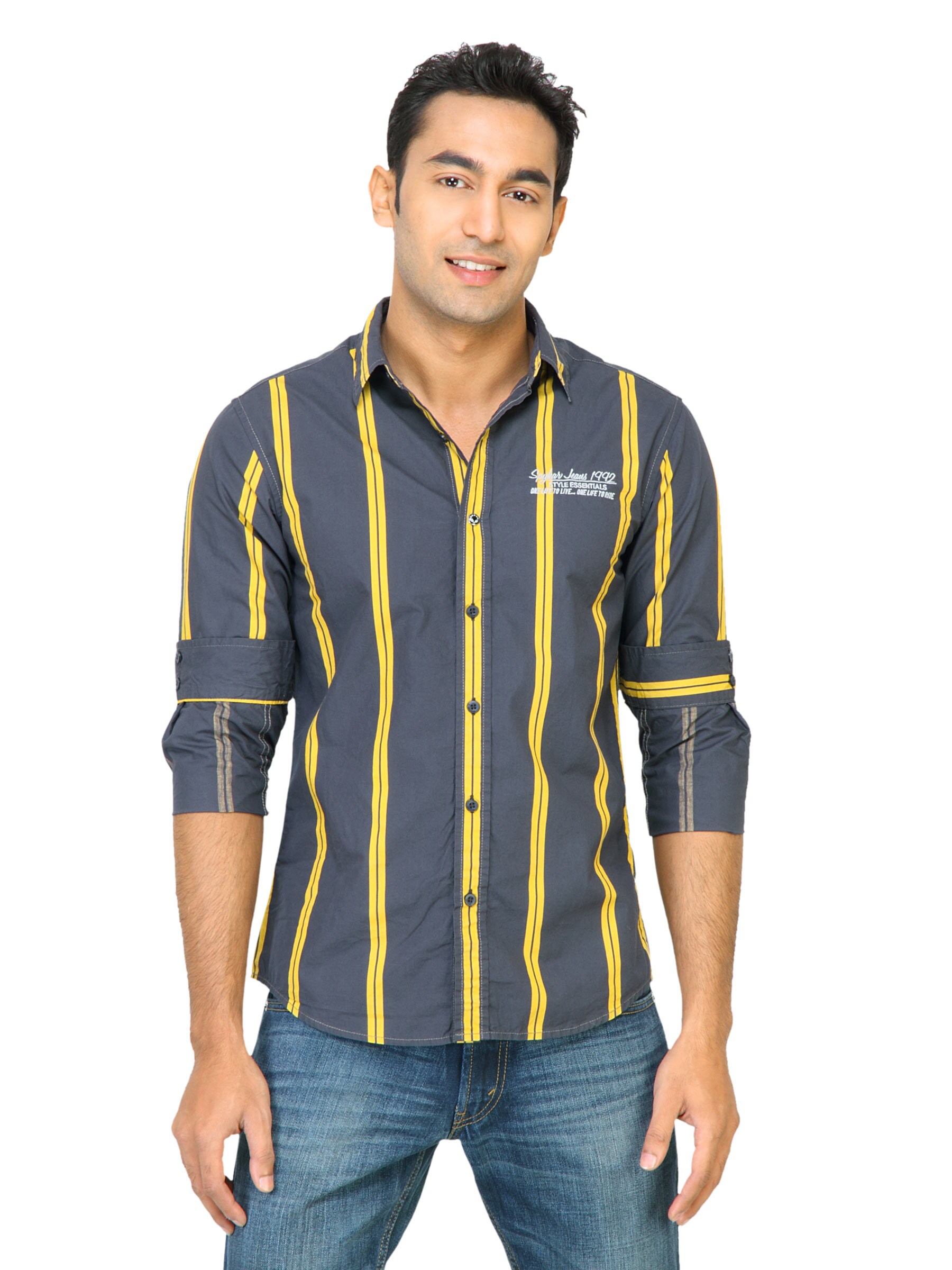 Spykar Men Stripes Grey Shirts