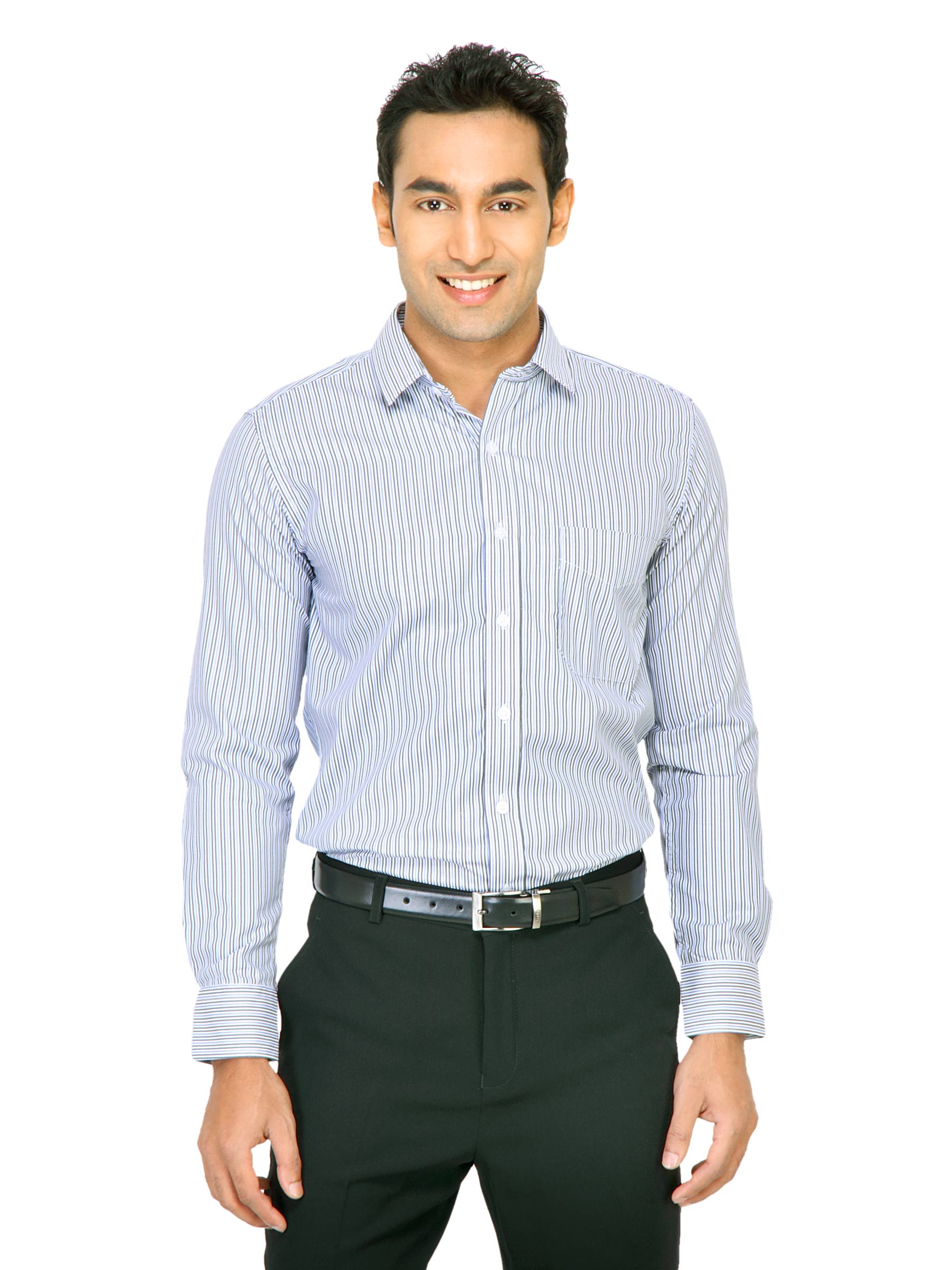 Mark Taylor Men Blue White & Dark Grey Striped Shirt