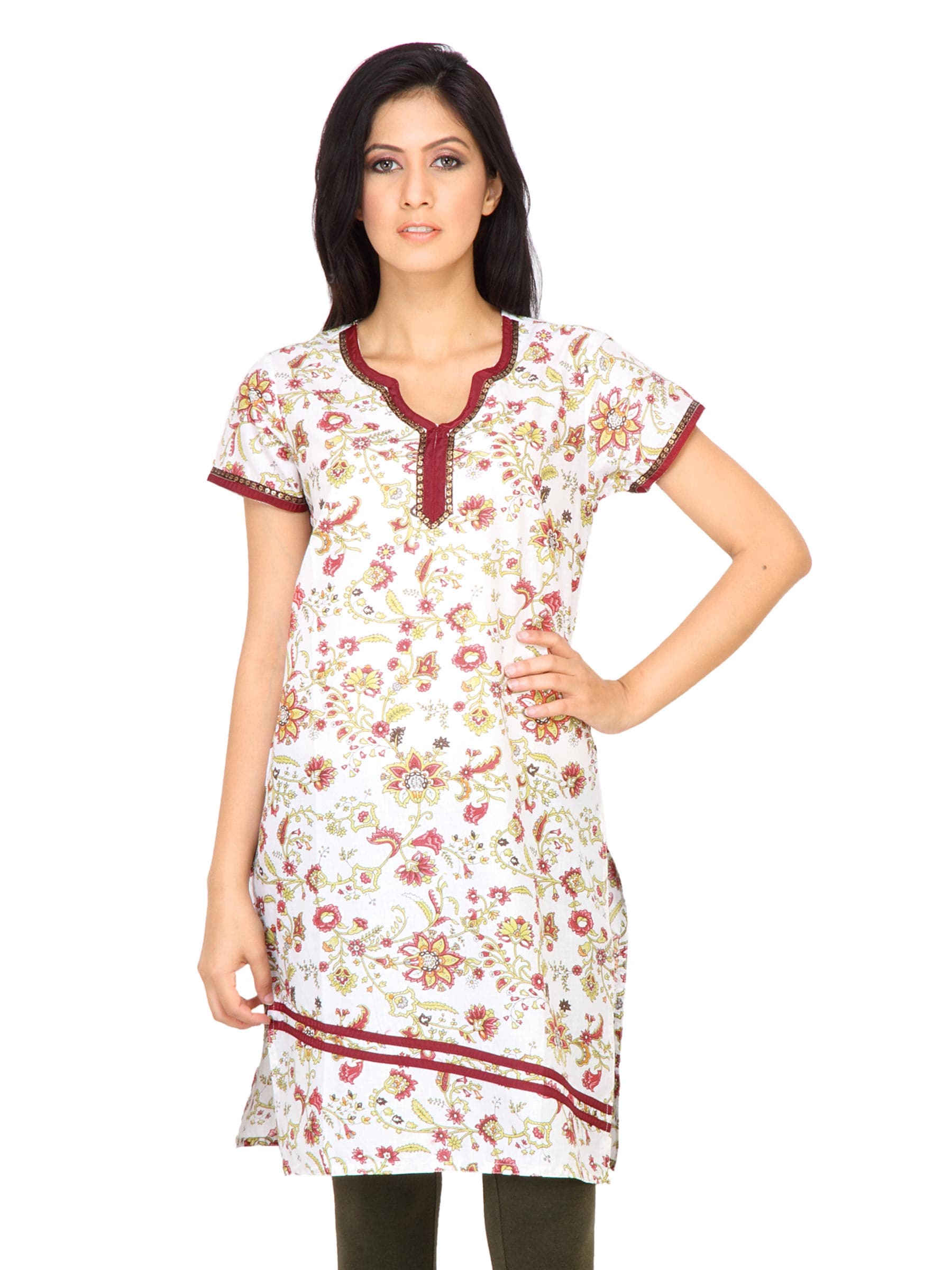 Vishudh Women White and Red Printed Kurta