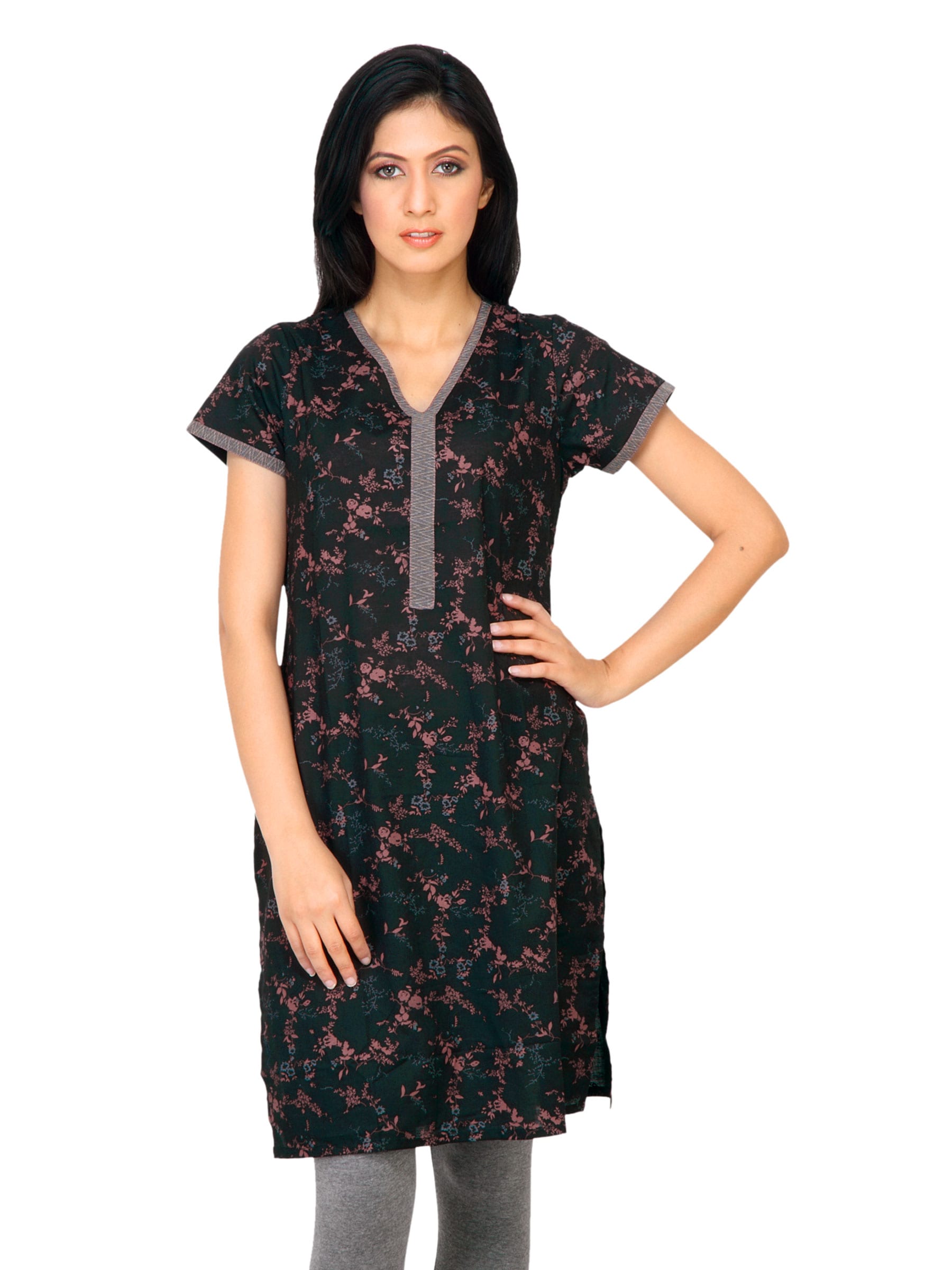 Vishudh Women Small Flower Print Black Kurtas