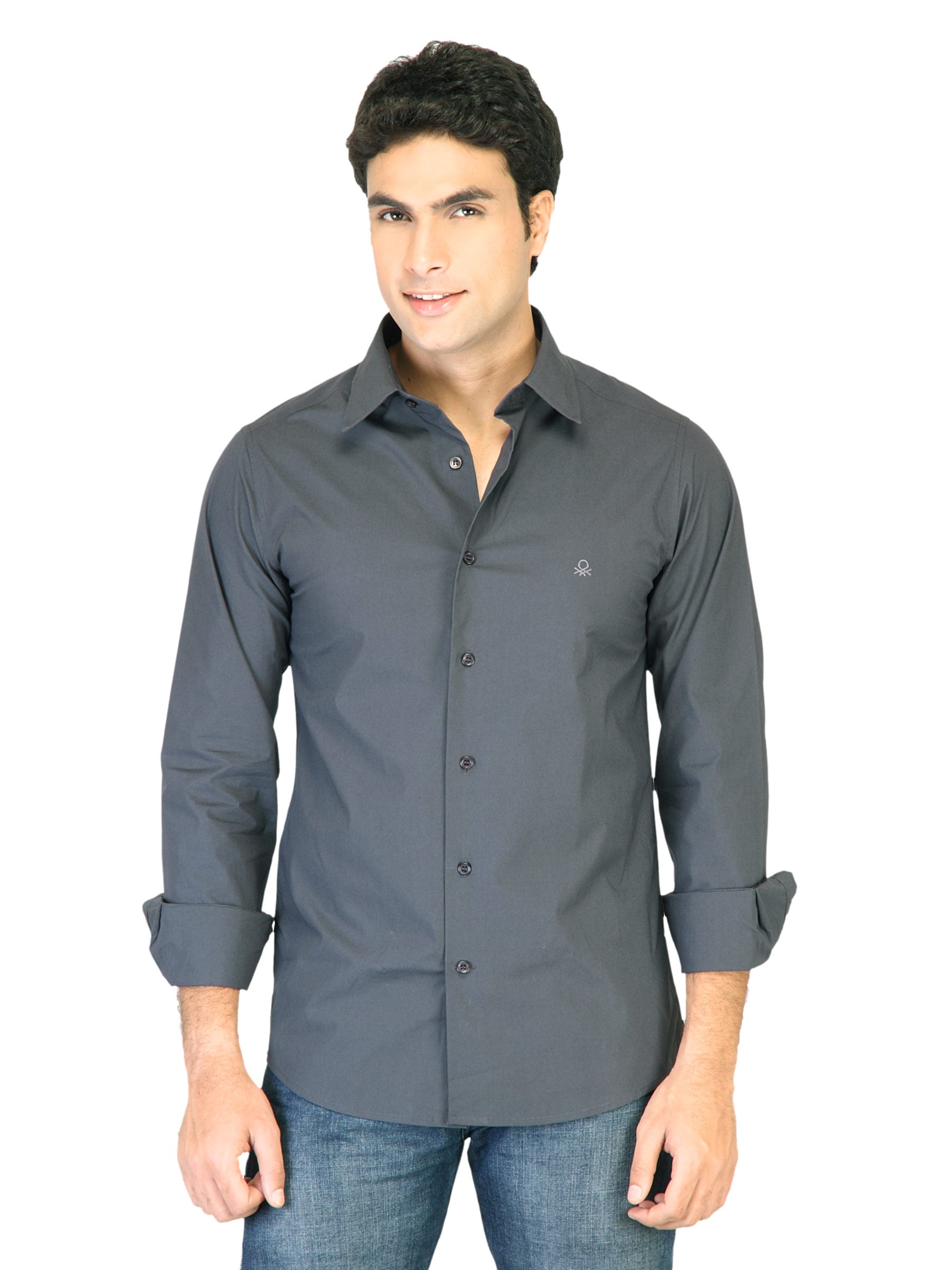 United Colors of Benetton Men Solid DK.Grey Shirts