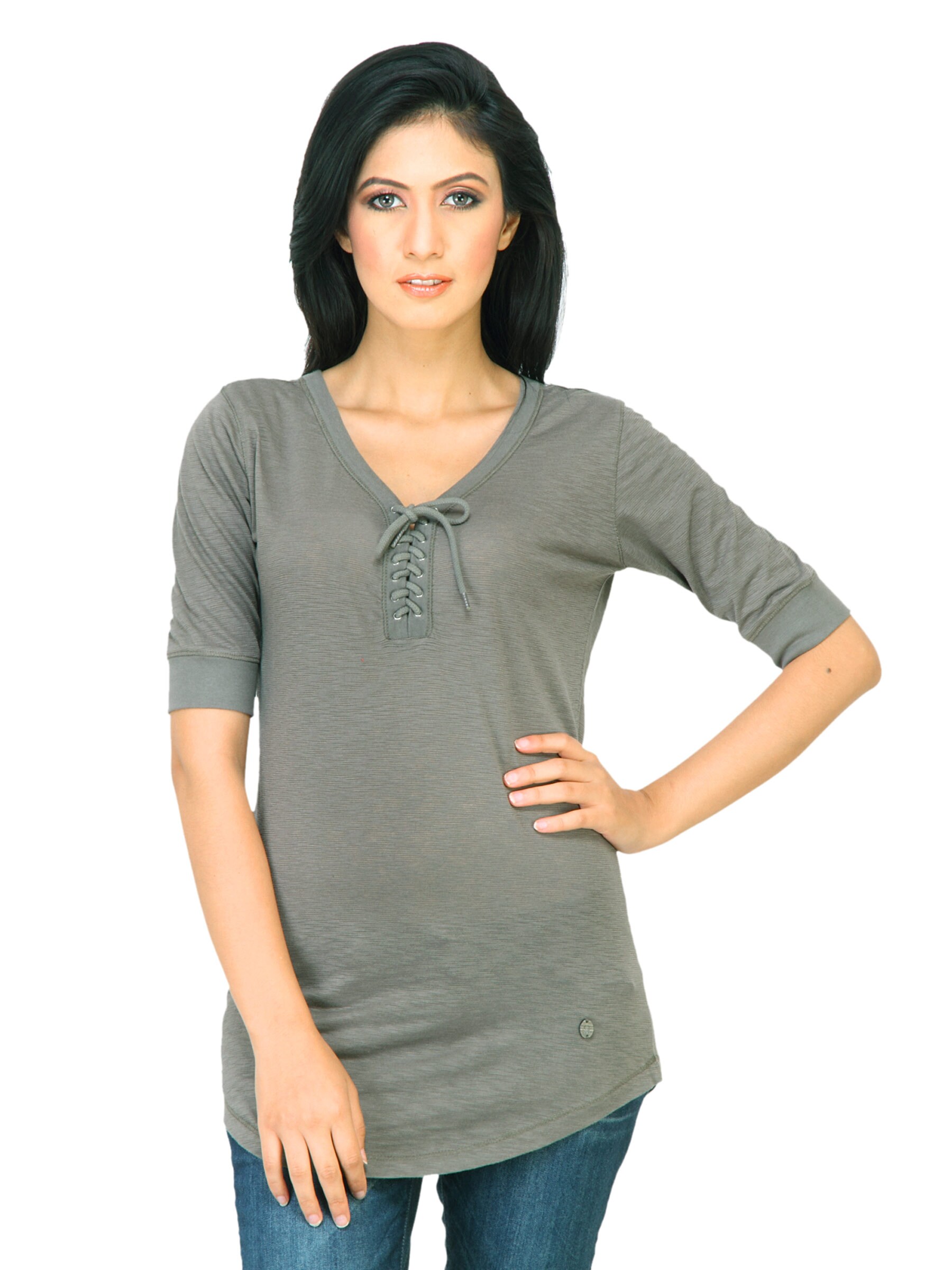 United Colors of Benetton Women Solid Grey Tops