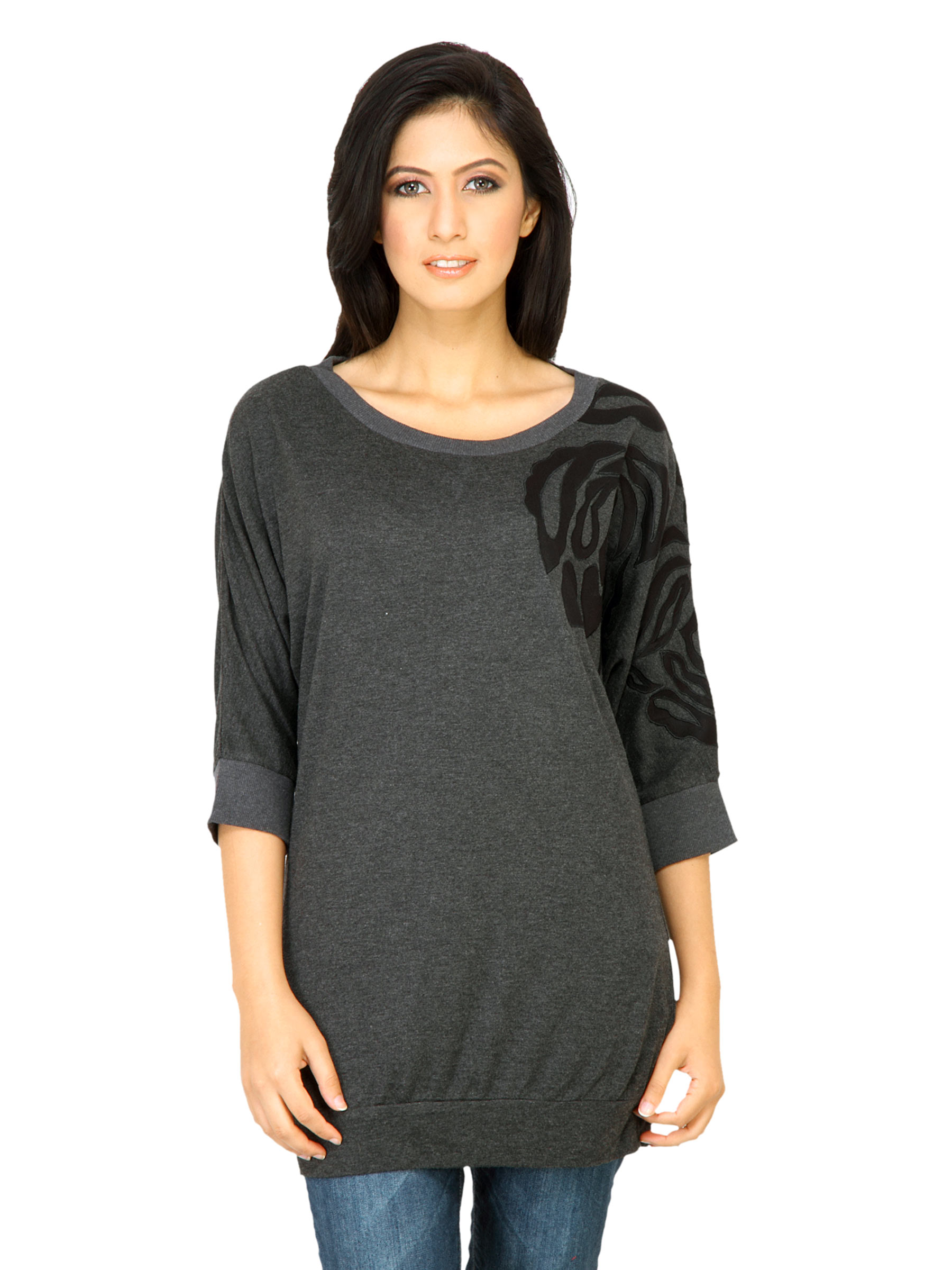 United Colors of Benetton Women Solid Grey Tops