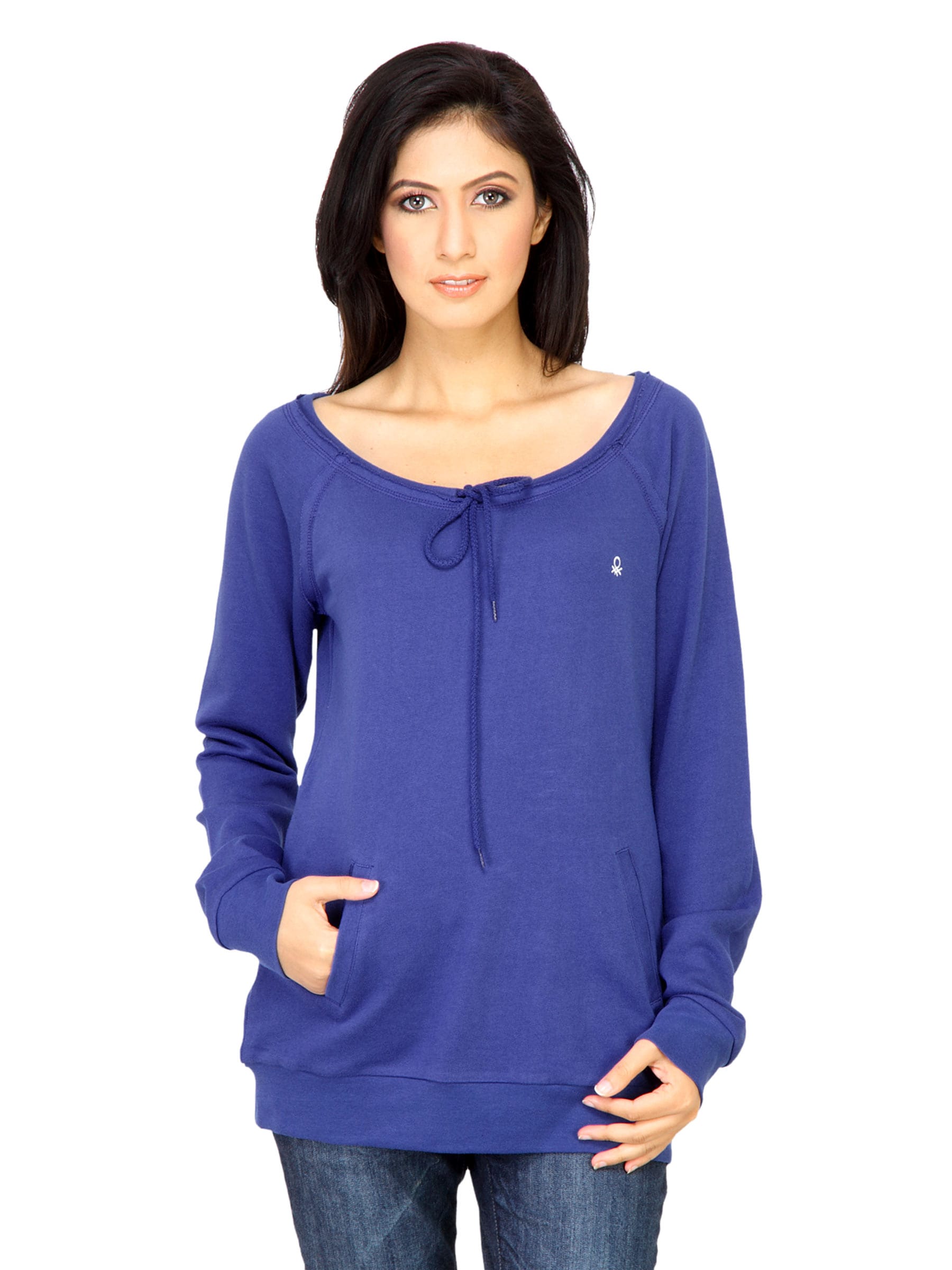 United Colors of Benetton Women Solid Blue Sweat Shirts