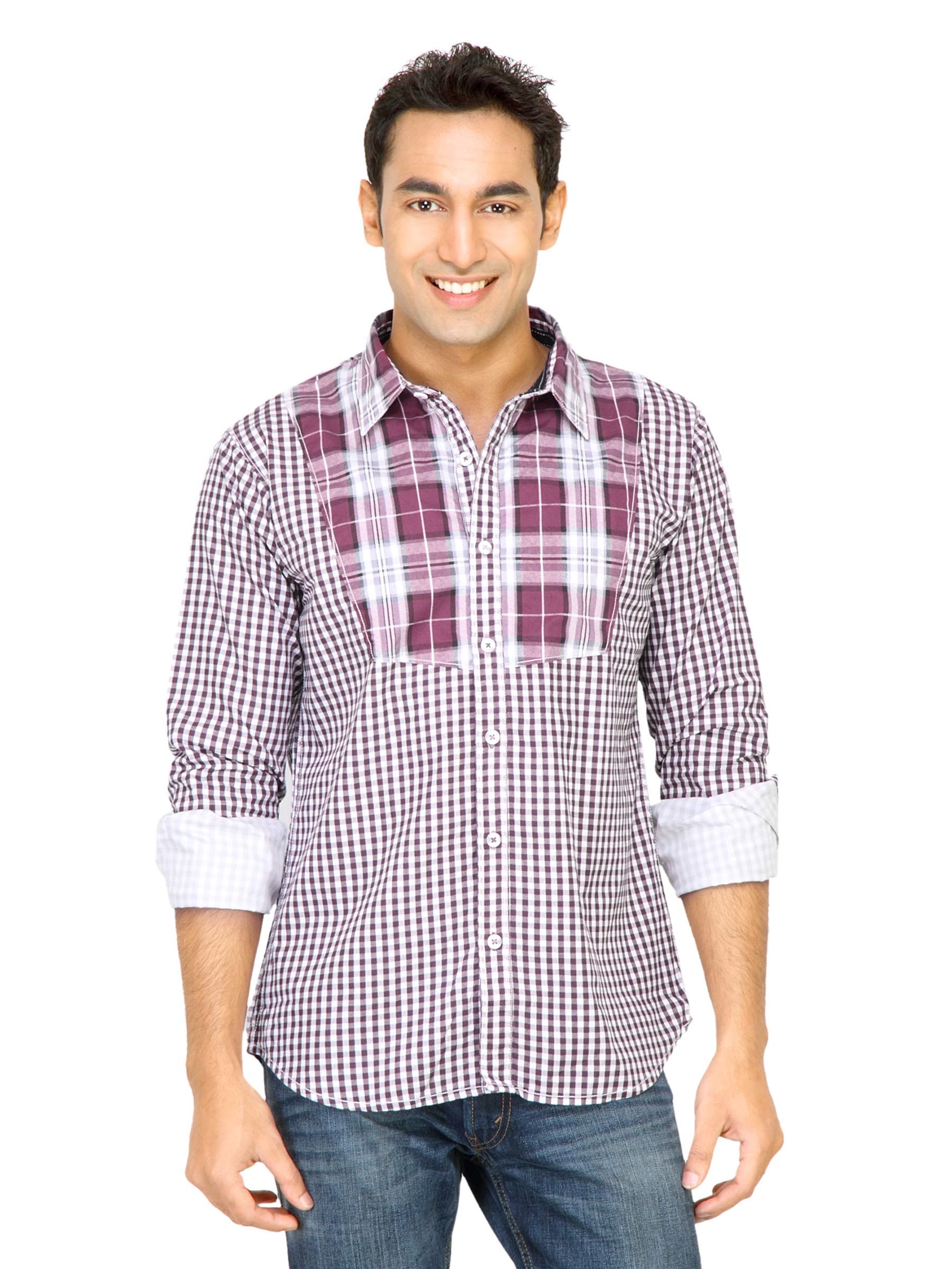 Probase Men Double Pattern Check White Shirts