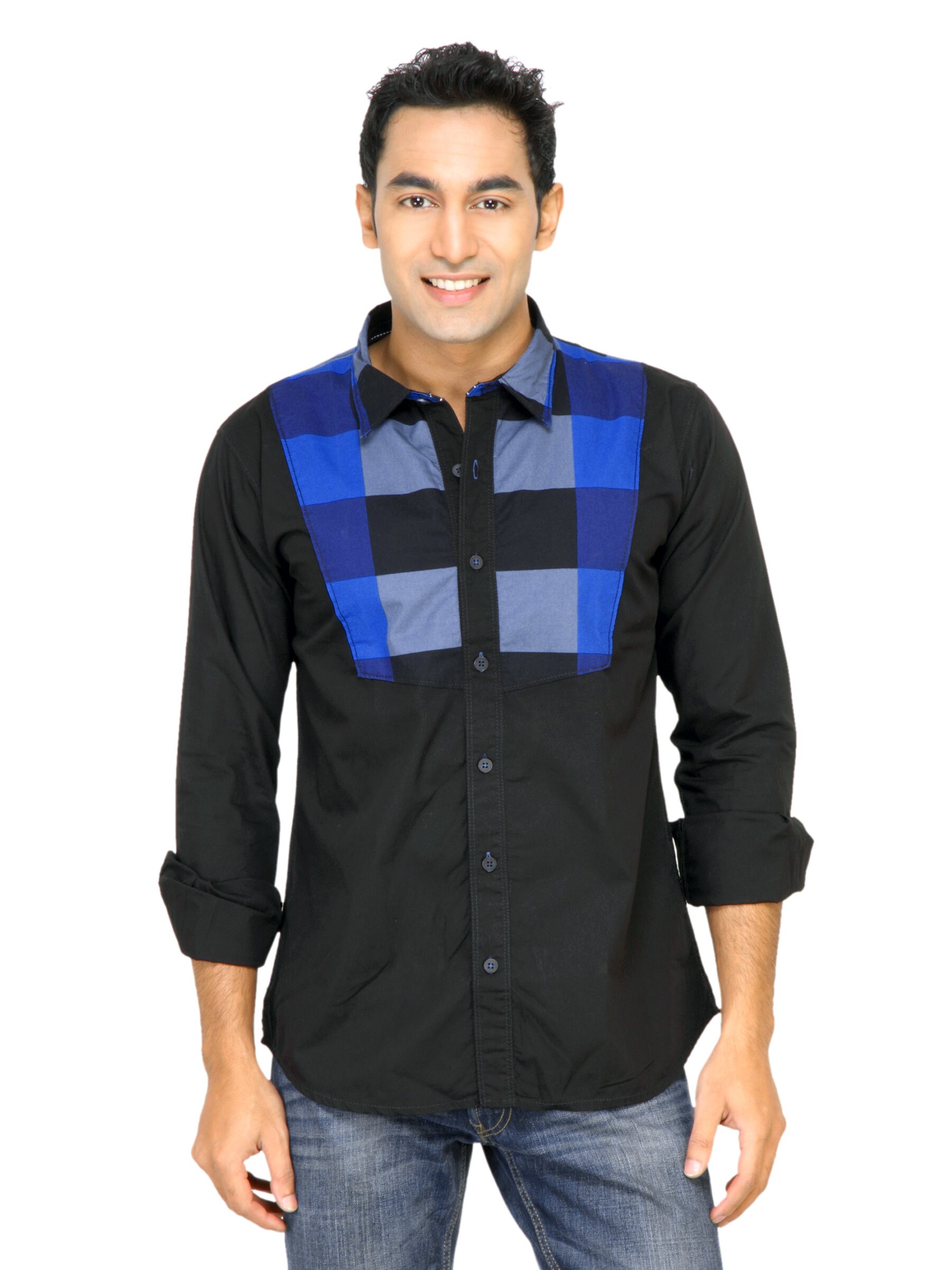 Probase Men Bold Check Black Shirts