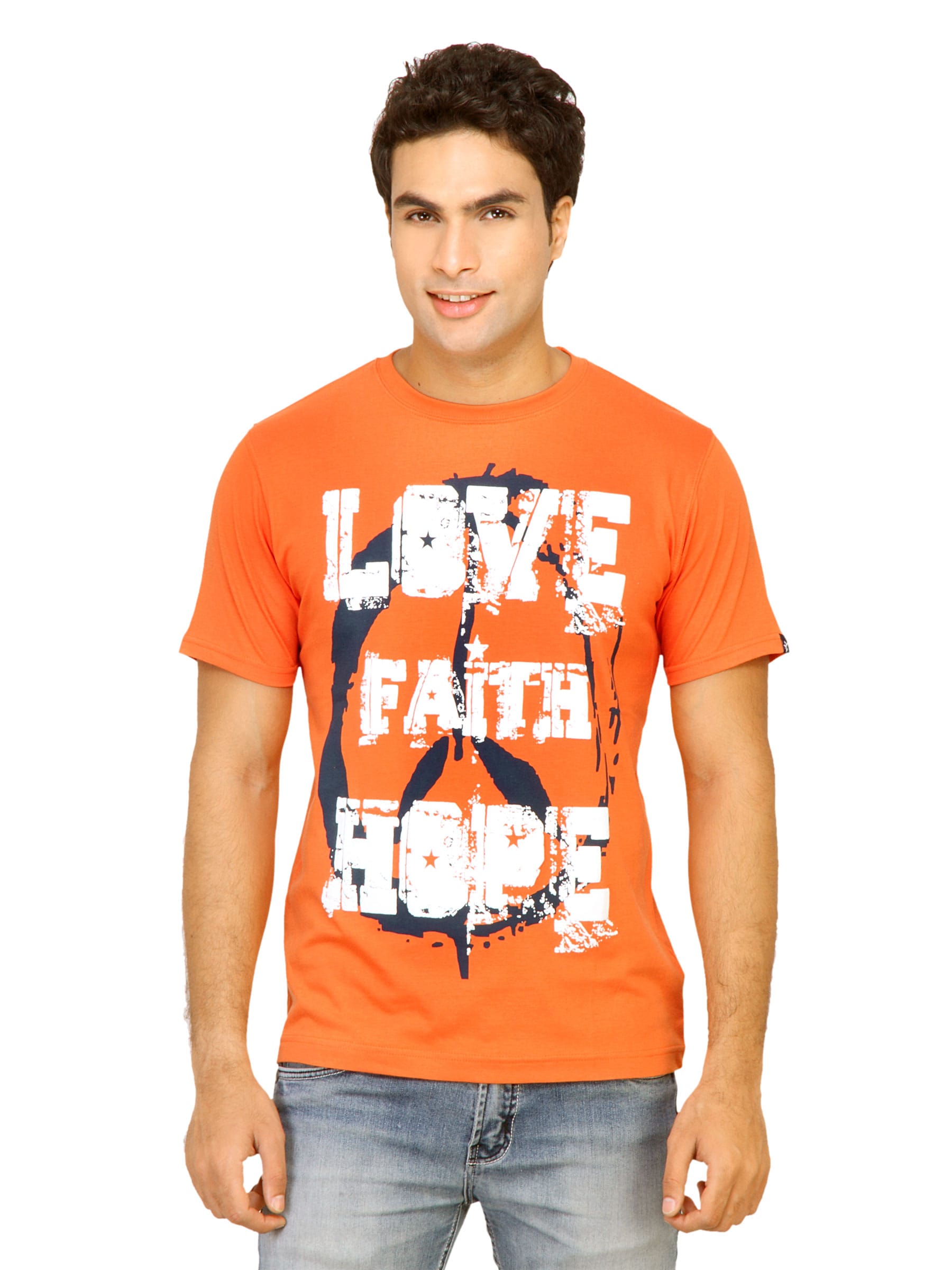 Probase Men White Grafitti Orange Tshirts