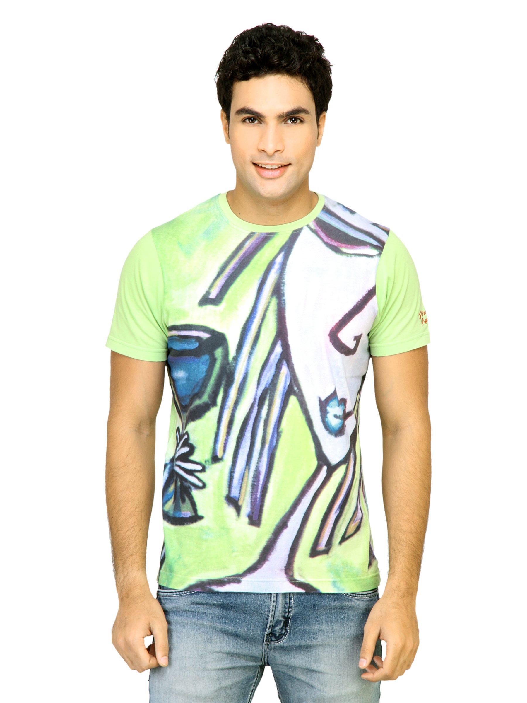 Probase Men Face Print Green Tshirts