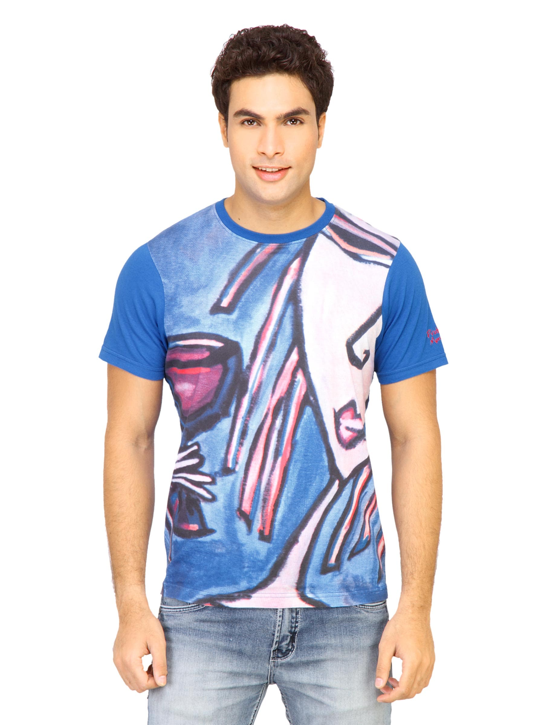 Probase Men Face Print Blue Tshirts