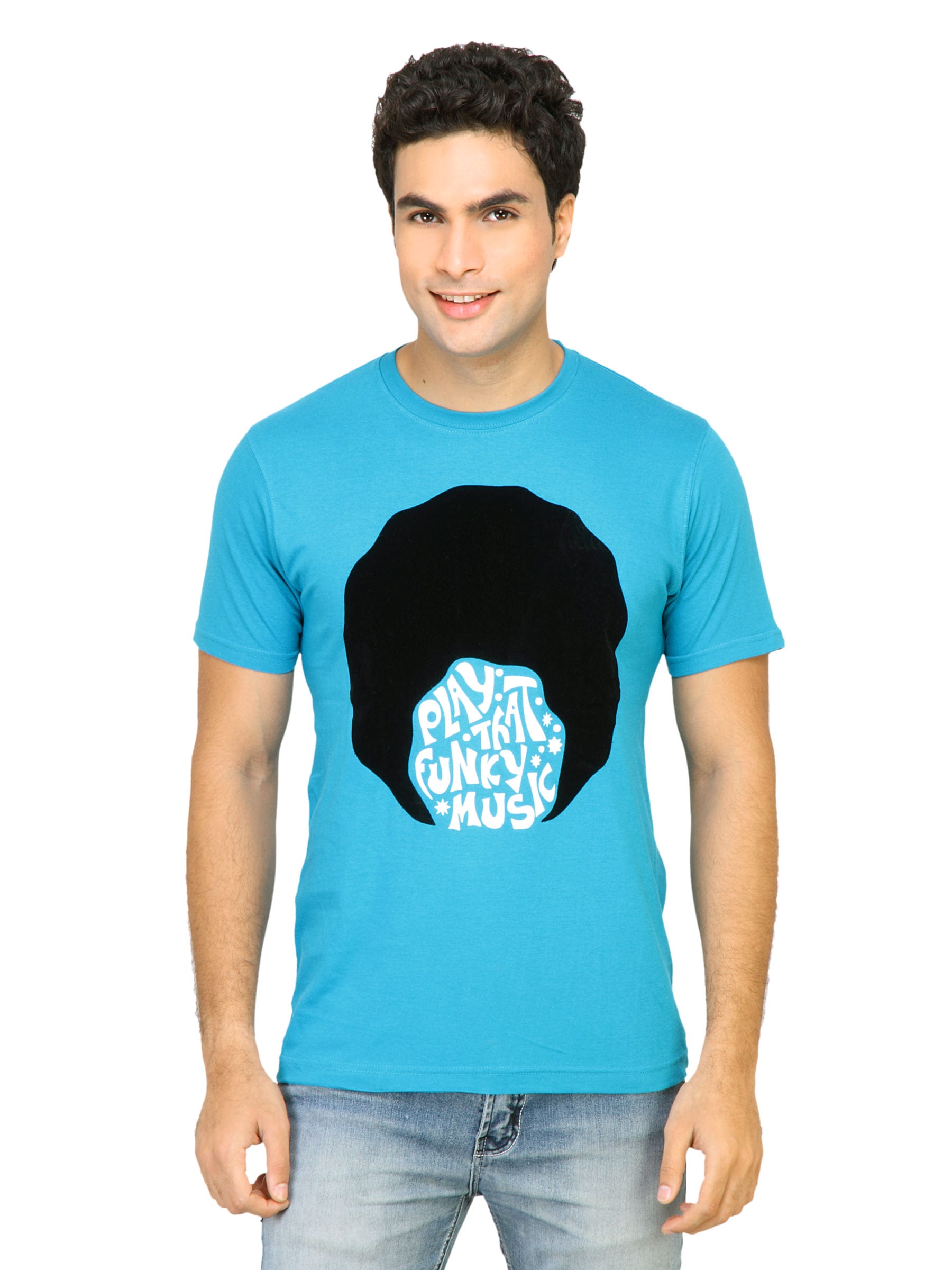 Probase Men Funky Music Aqua Blue Tshirts