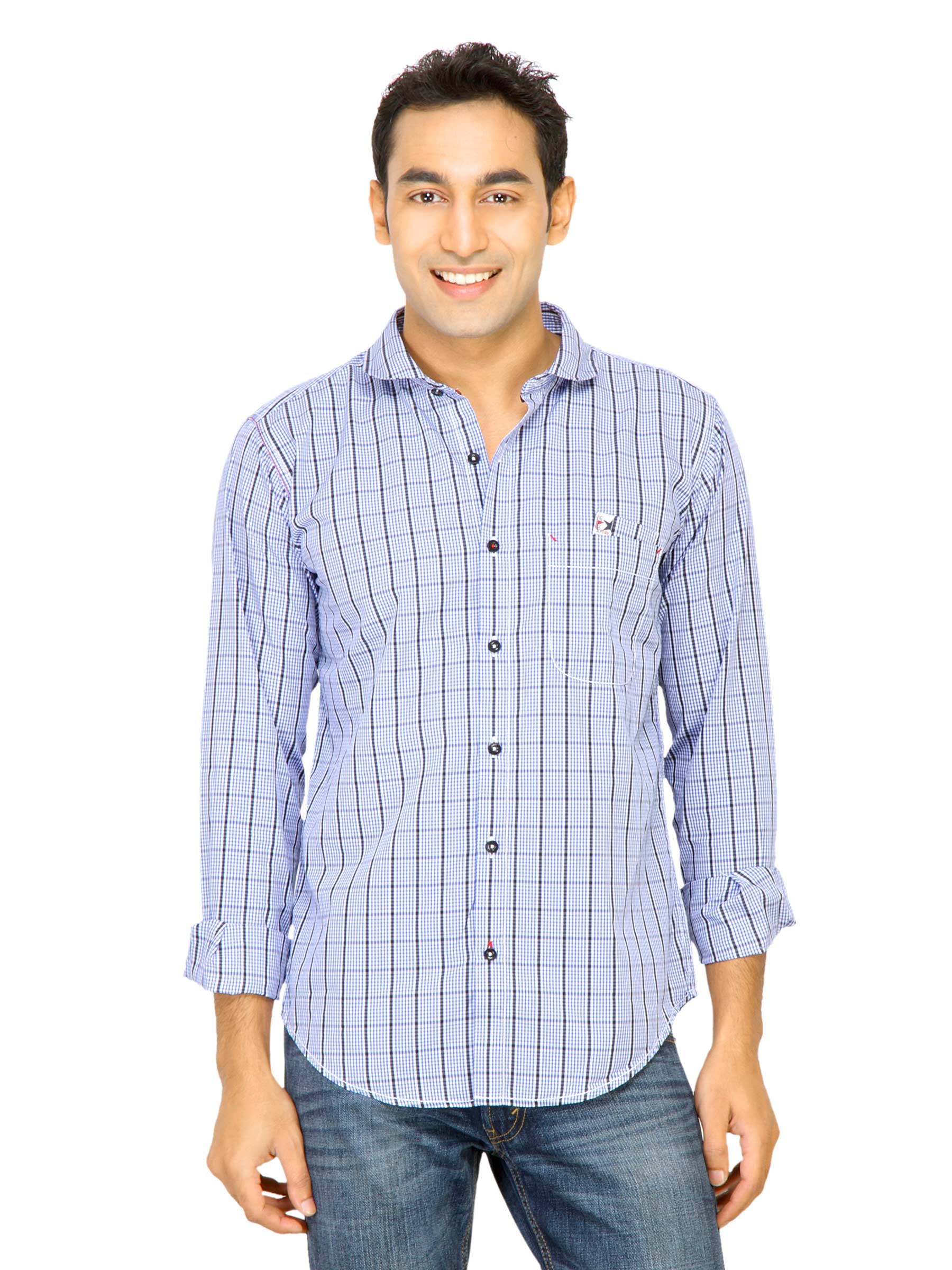 Basics Men Blue Slim Fit Checked Shirt