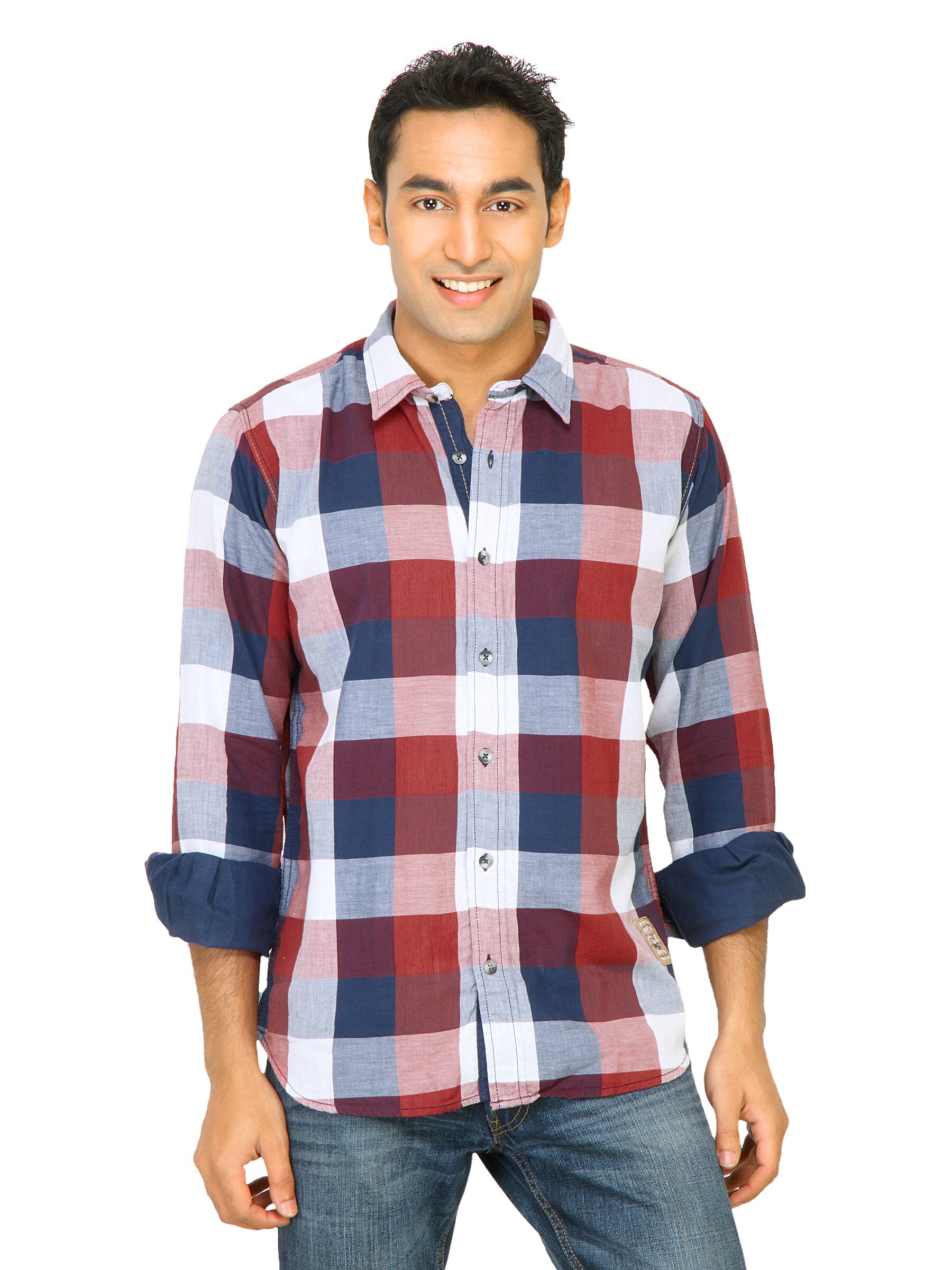 Basics Men Red Slim Fit Checked Shirt