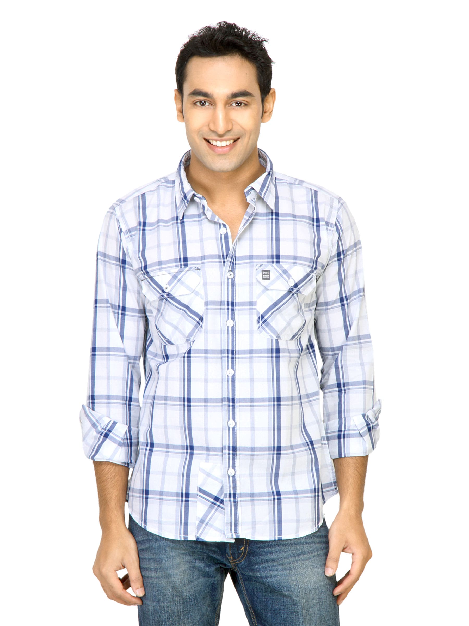 Basics Men White Slim Fit Checked Shirt