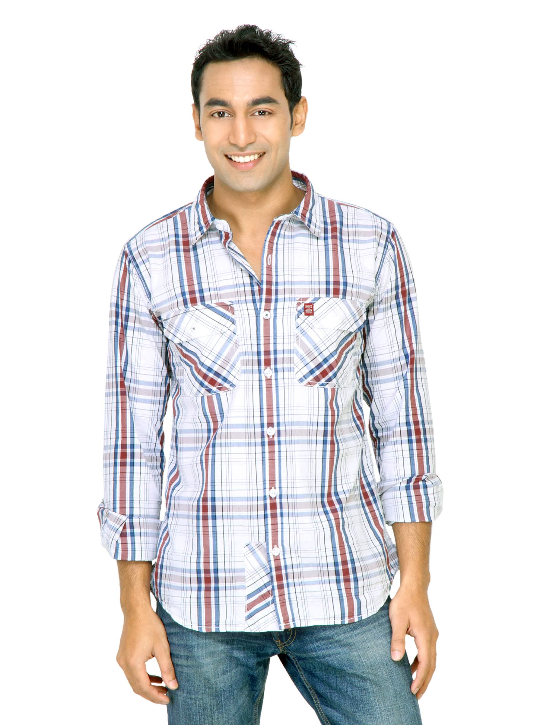 Basics Men White Slim Fit Checked Shirt