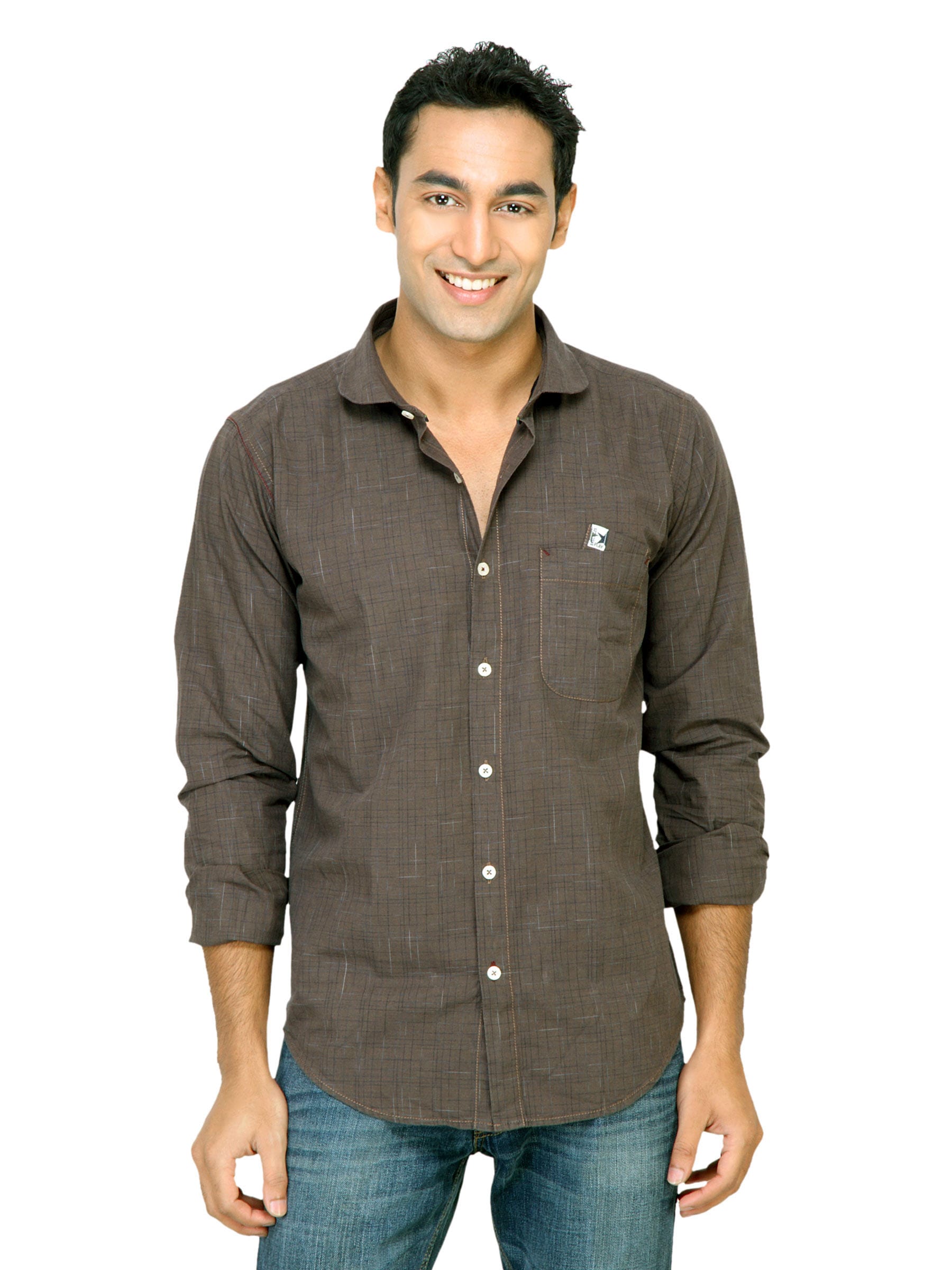 Basics Men Brown Slim Fit Checked Shirt