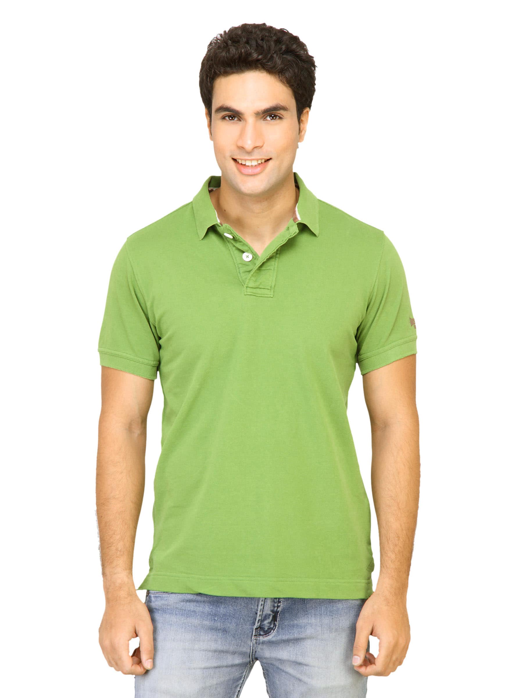 Basics Men Green Polo T-shirt