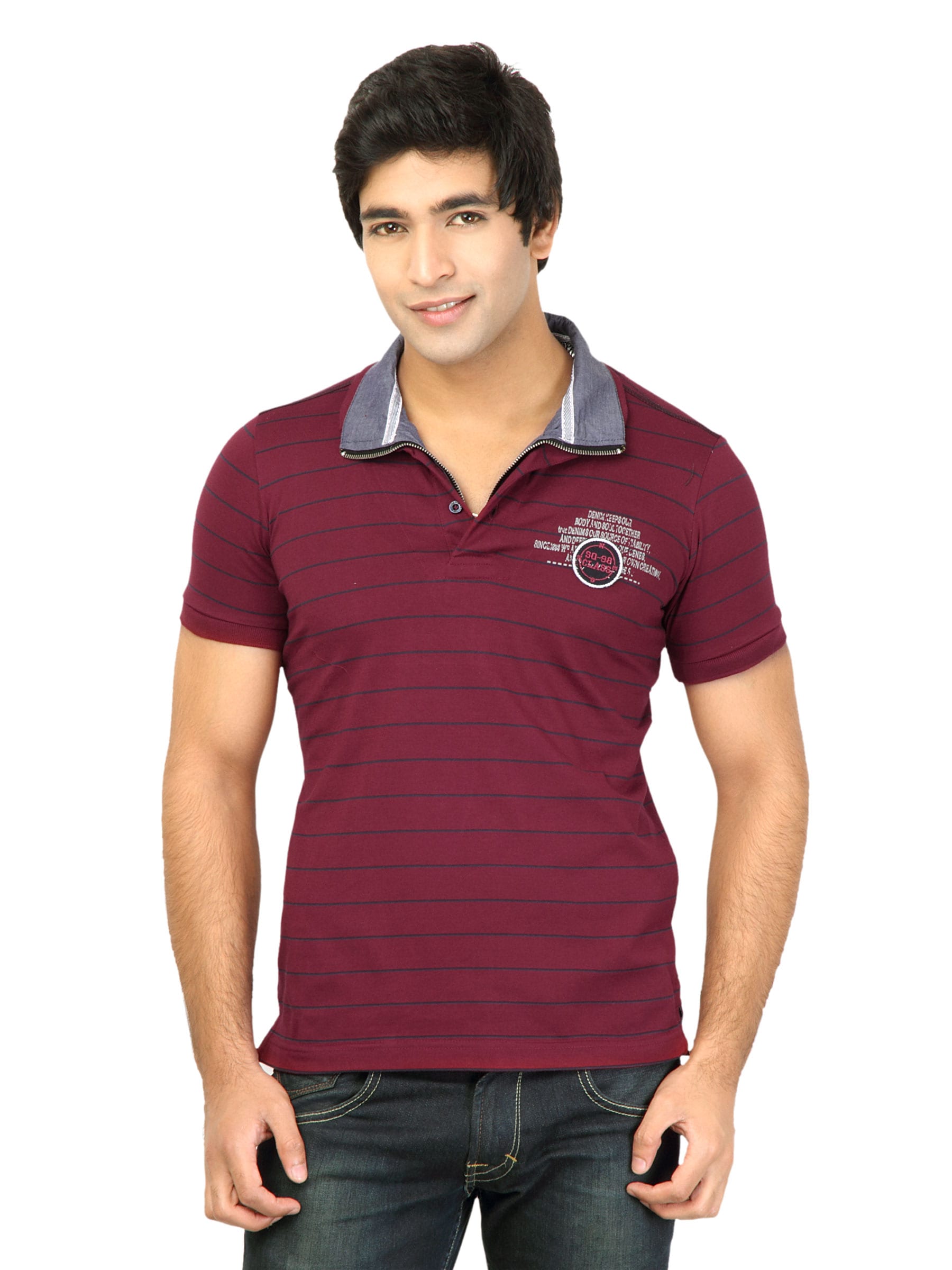 Status Quo Men Stripes Maroon Tshirts