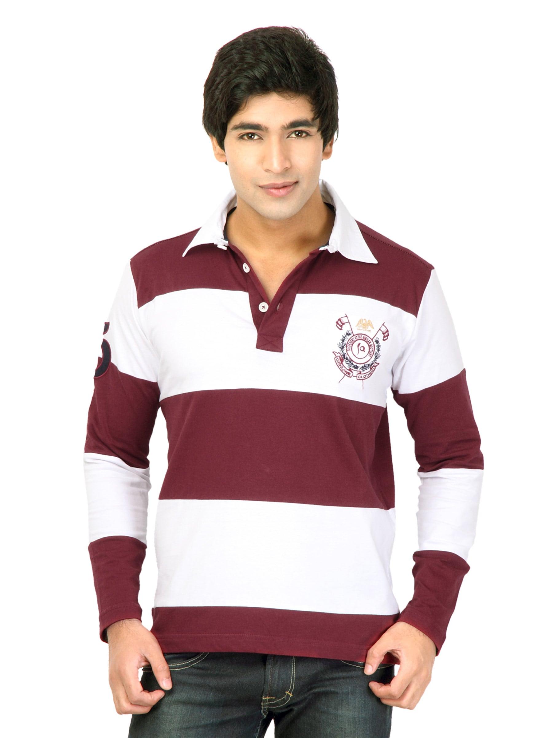 Status Quo Men Stripes Maroon Tshirts