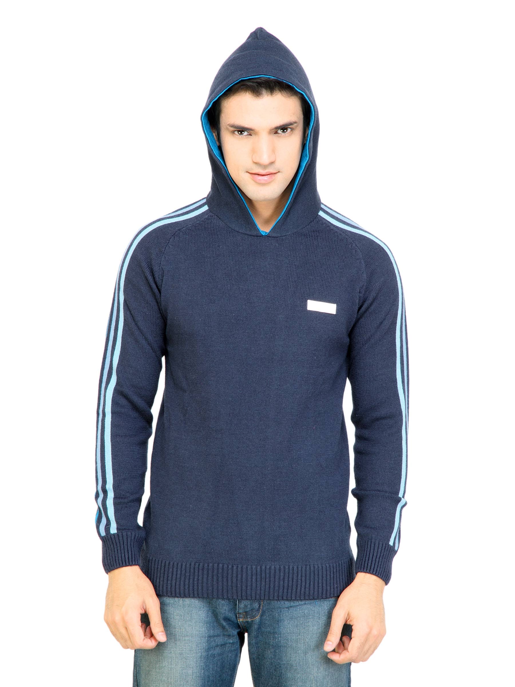 ADIDAS Men Solid Navy Blue Sweaters