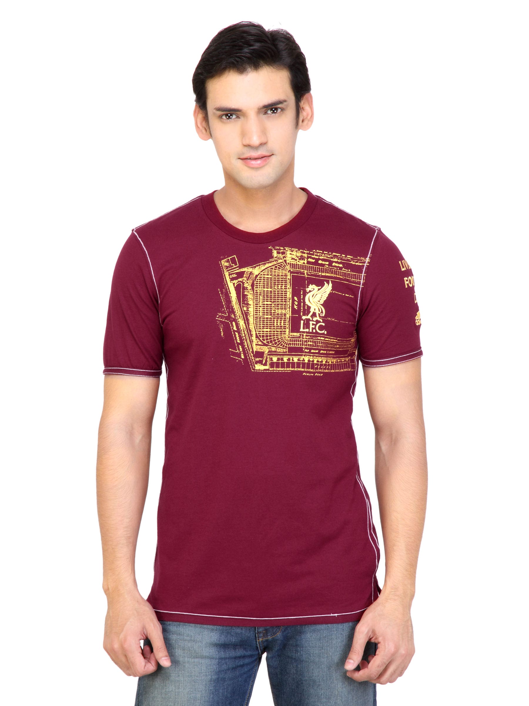 ADIDAS Men Printed Maroon Tshirts