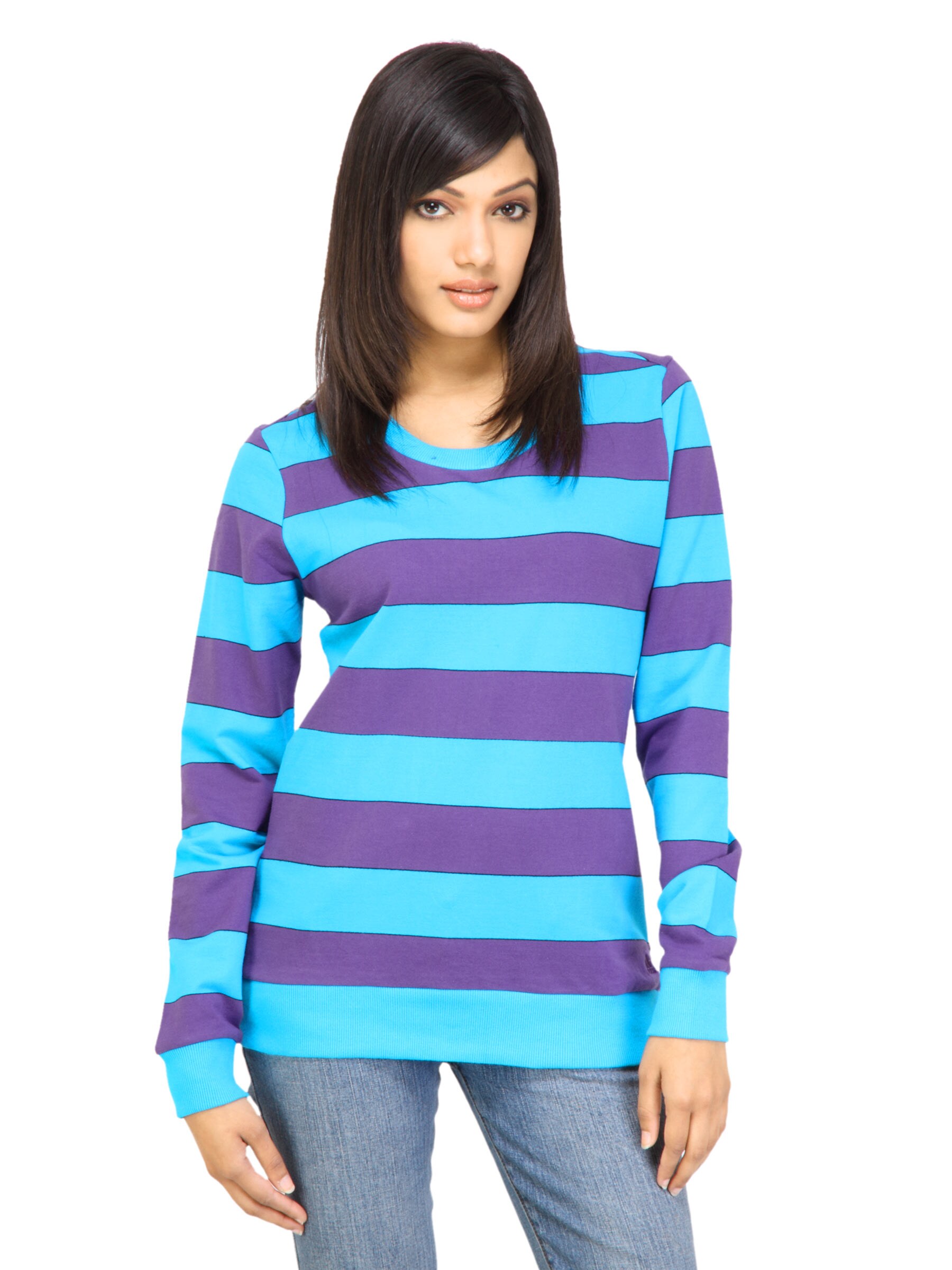 ADIDAS Women Stripes Purple Sweatshirts