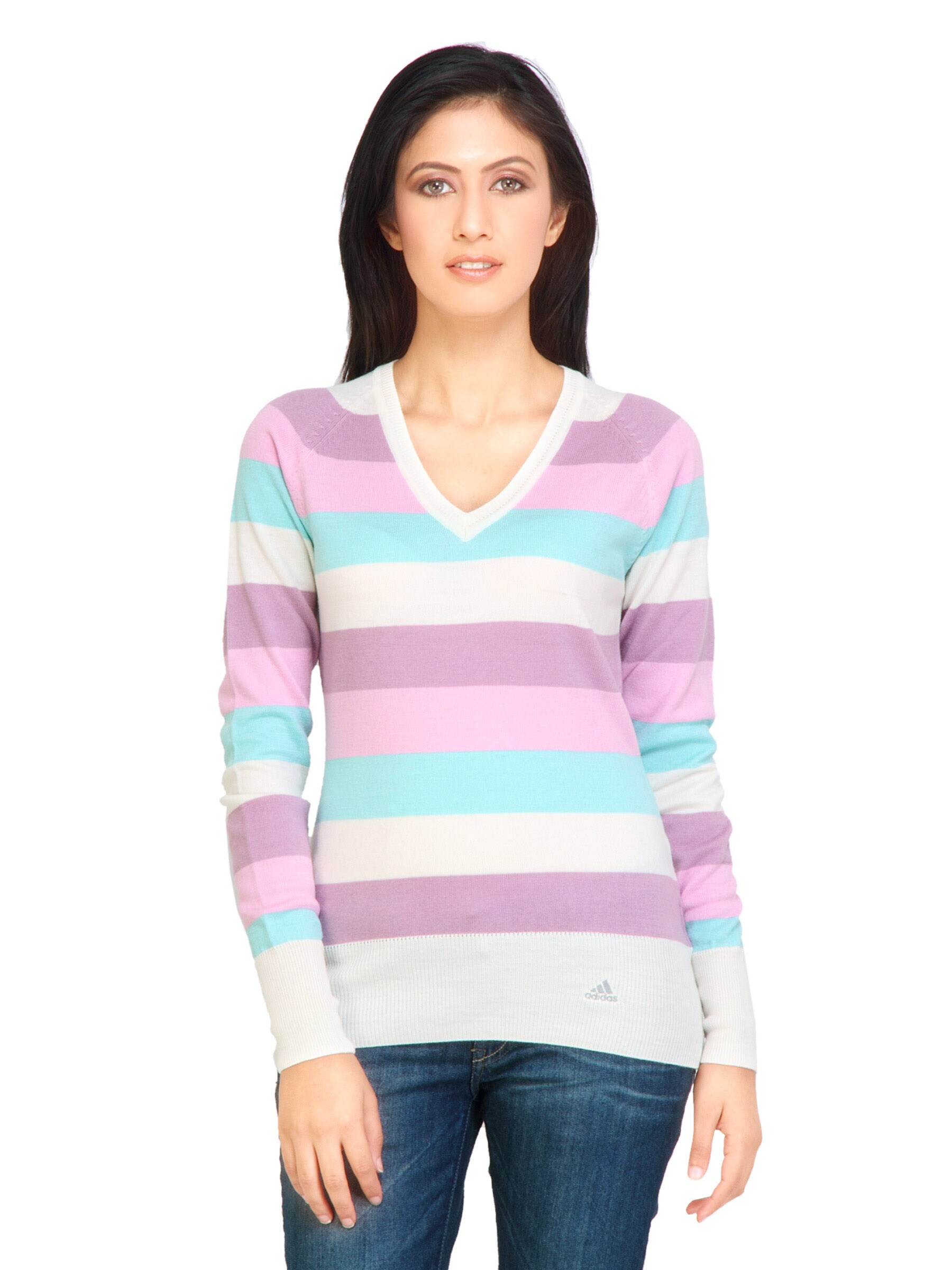 ADIDAS Women Stripes Pink Sweaters