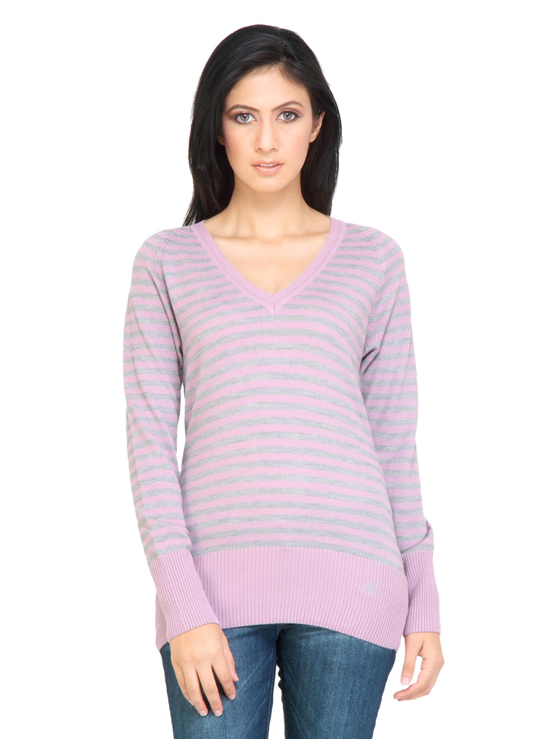 ADIDAS Women Stripes Pink Sweaters