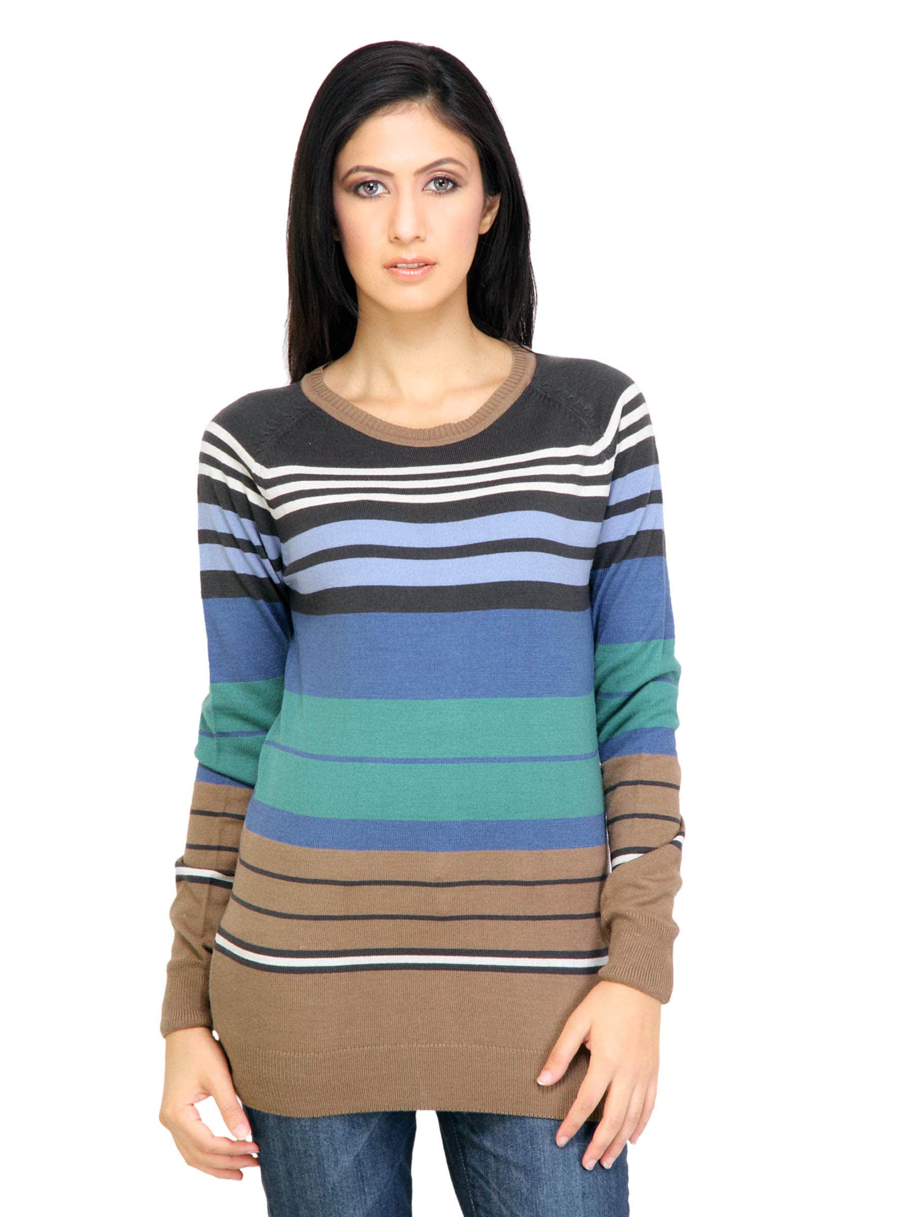 ADIDAS Women Stripes Blue Sweaters