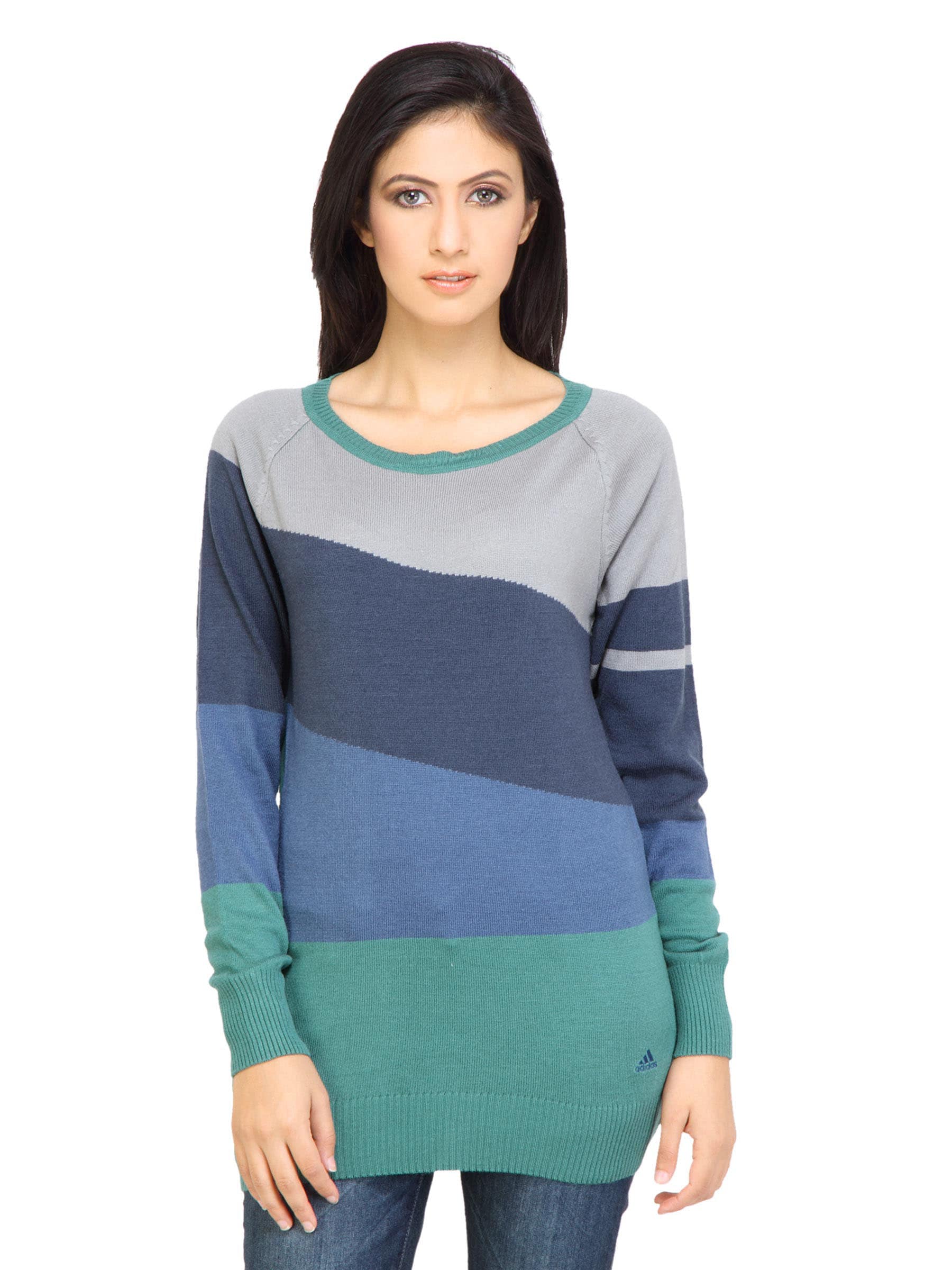 ADIDAS Women Stripes Grey Sweaters