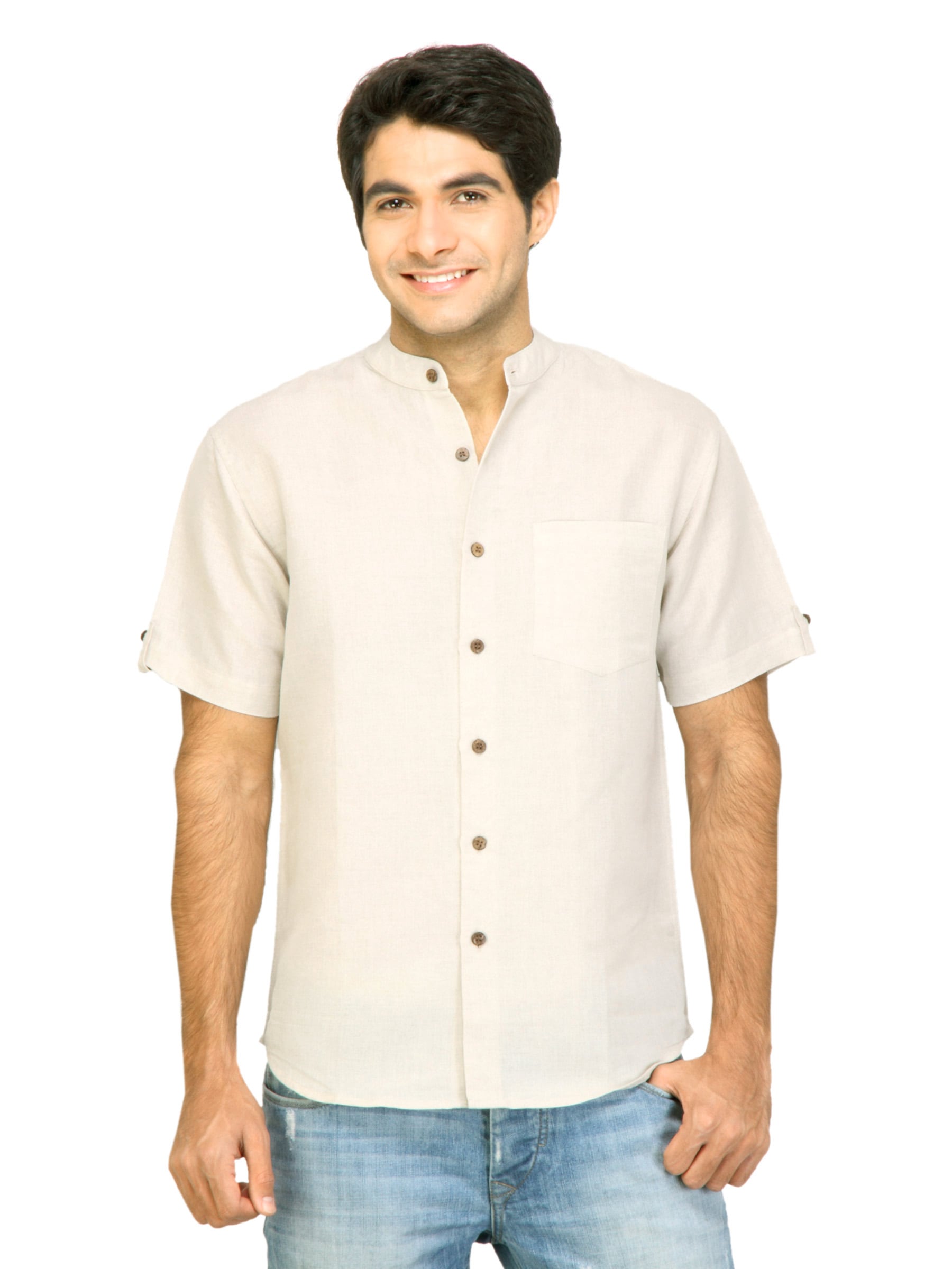 Mother Earth Men Solid Beige Shirts