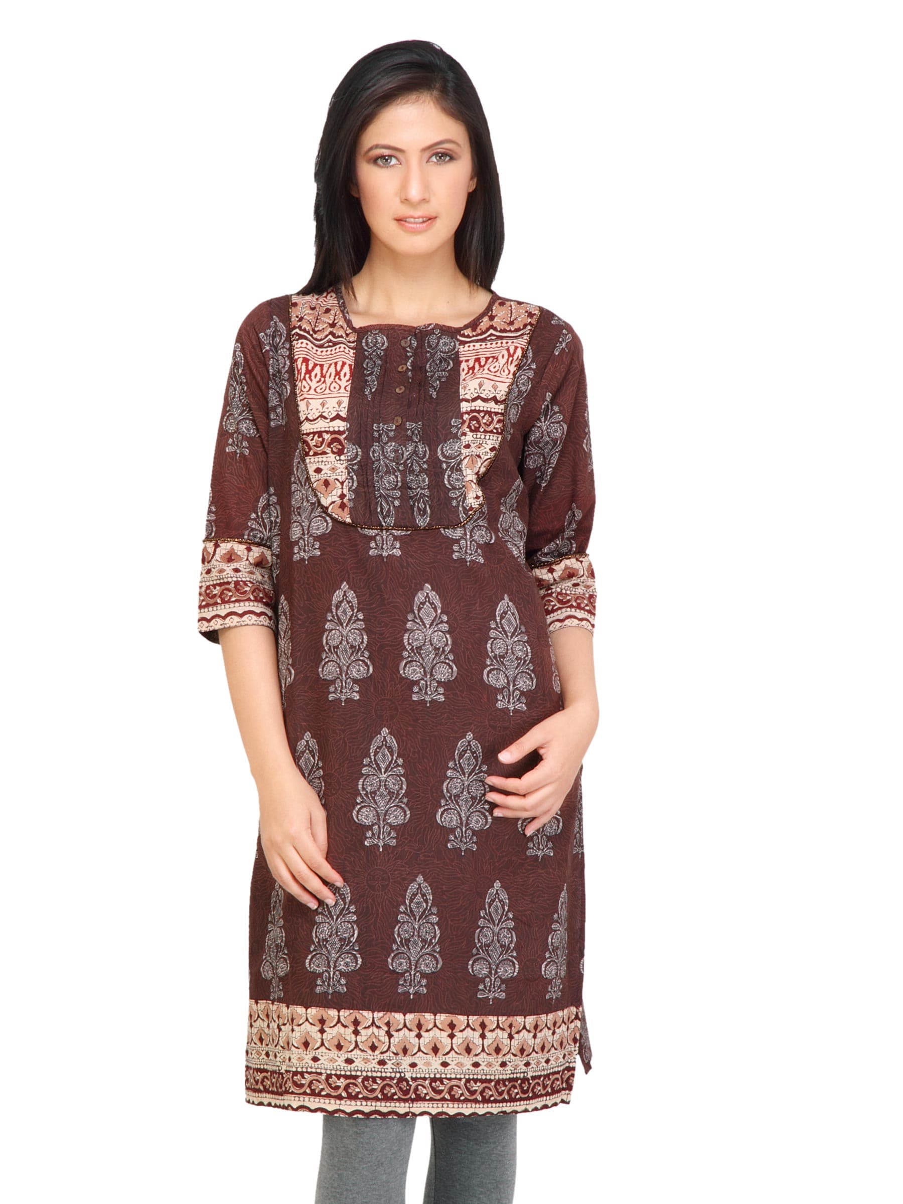 Mother Earth Women Shilpi Fabric Collt Brown Kurtas