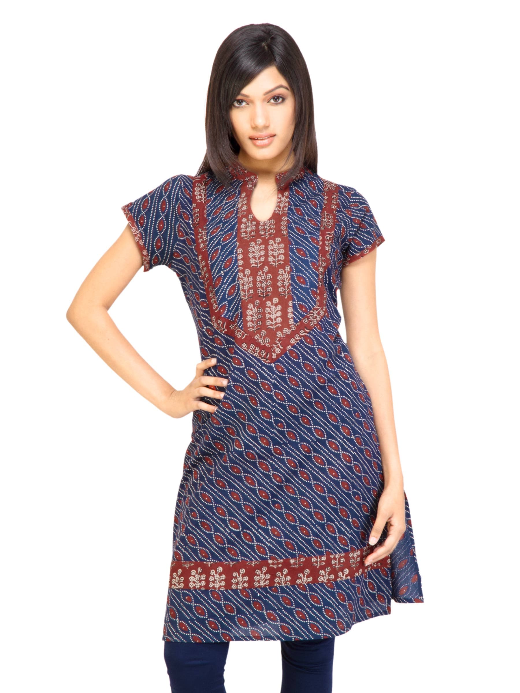 Mother Earth Women Printed Navy Blue Kurtas