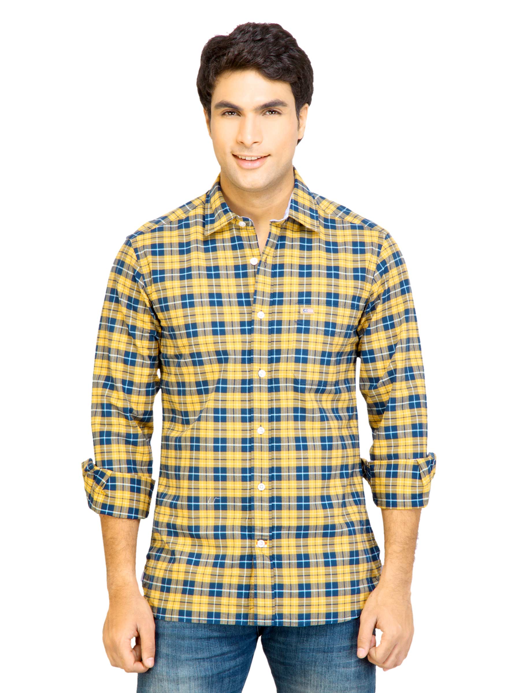 Arrow Sport Men Check Yellow Shirts