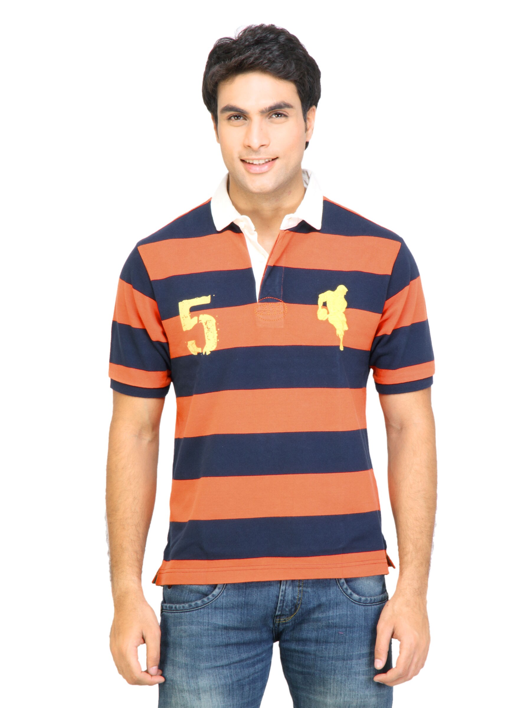 Arrow Sport Men Stripes Orange Polo Tshirts