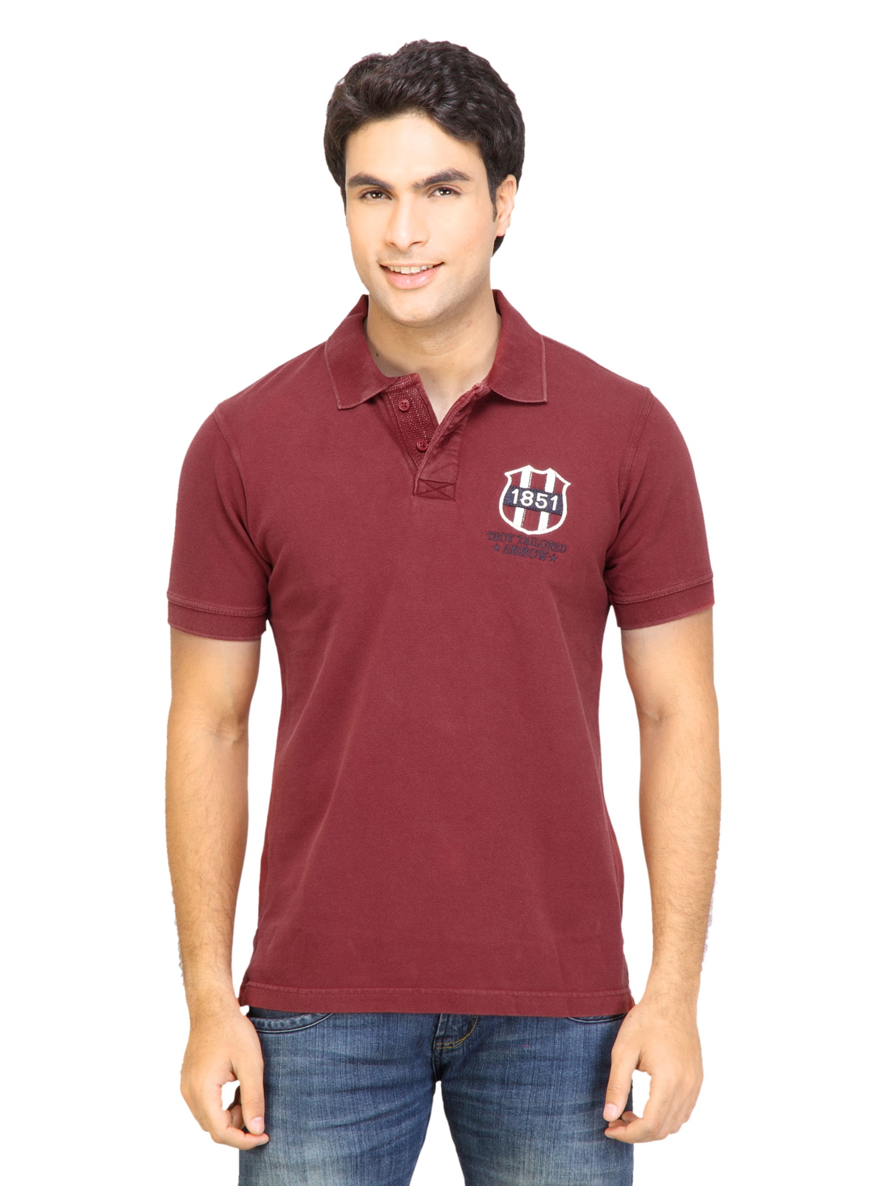 Arrow Sport Men Solid Maroon Polo Tshirts