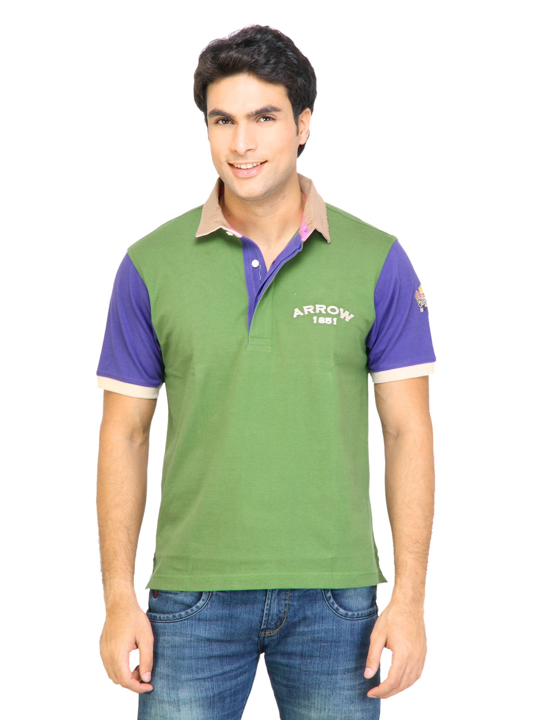 Arrow Sport Men Solid Green Polo Tshirts