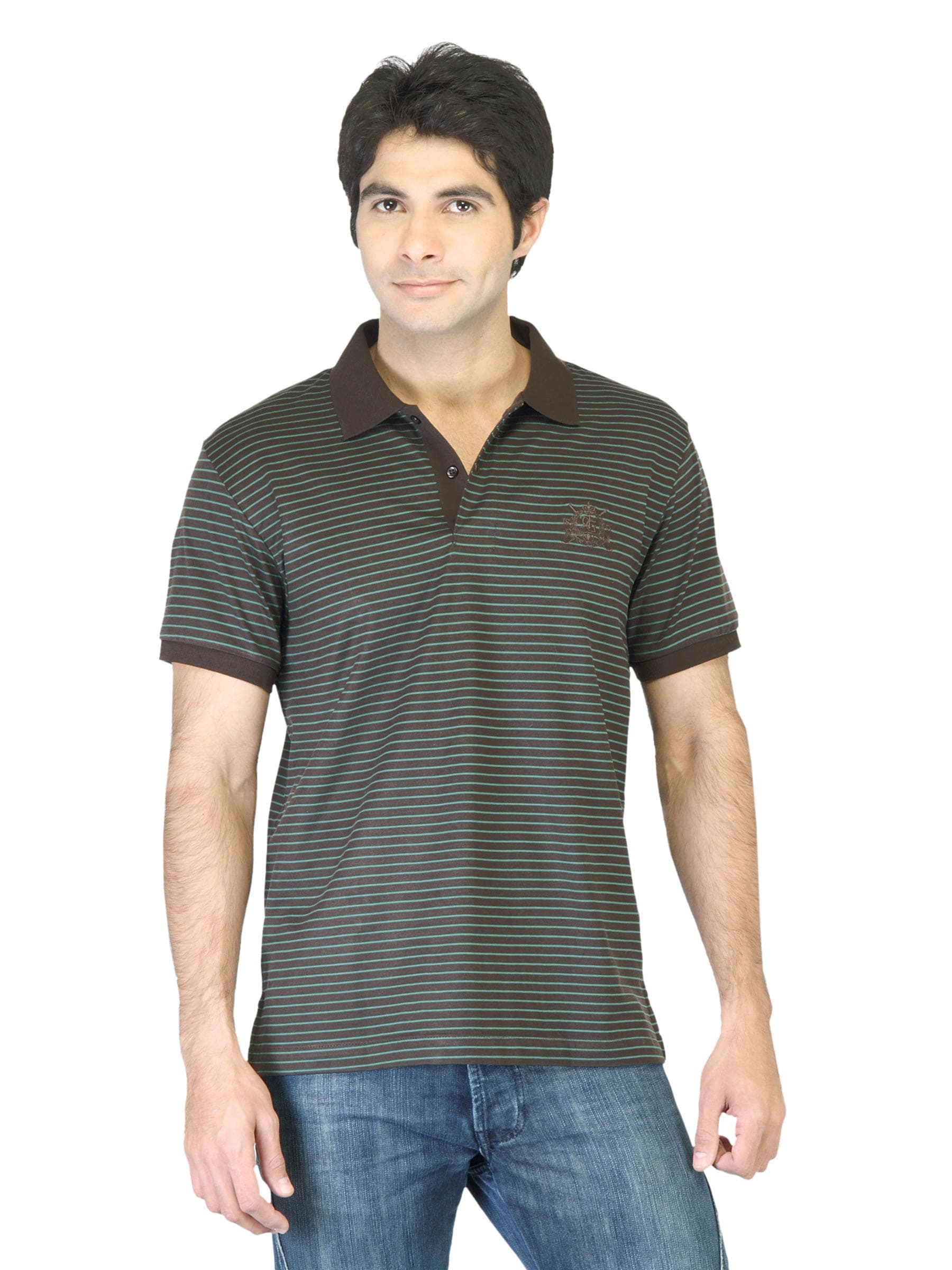 Arrow Sport Men Striped Brown T-shirt