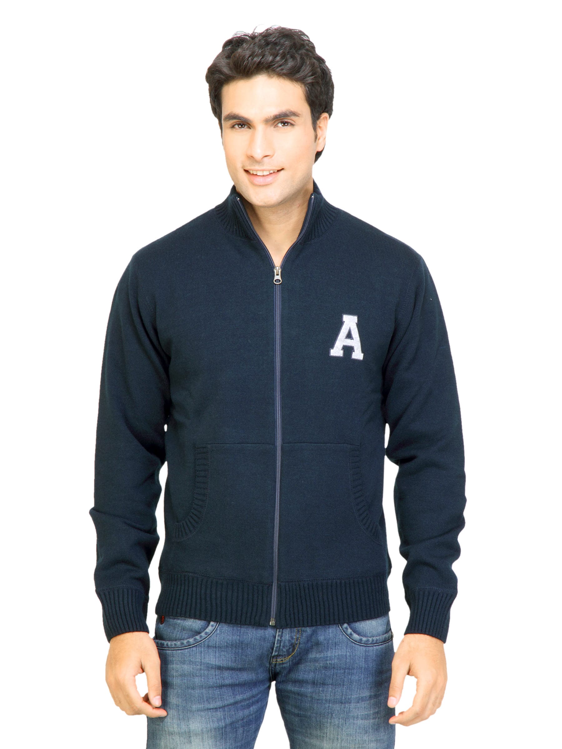 Arrow Sport Men Solid Navy Blue Sweaters