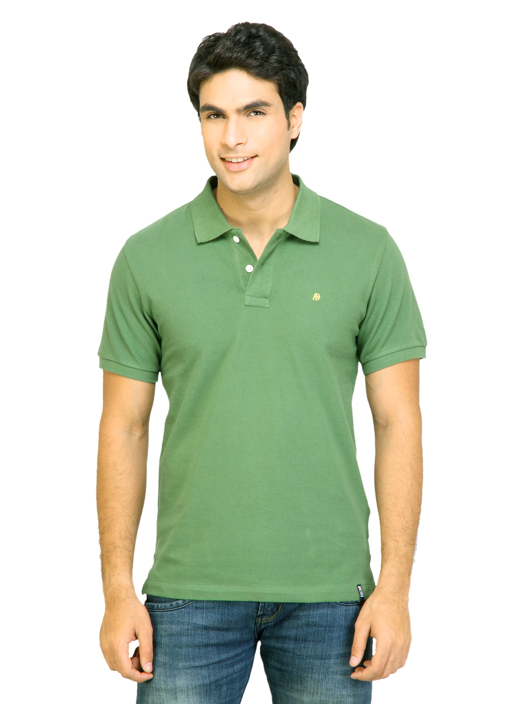 Arrow Sport Men Solid Green Polo Tshirts