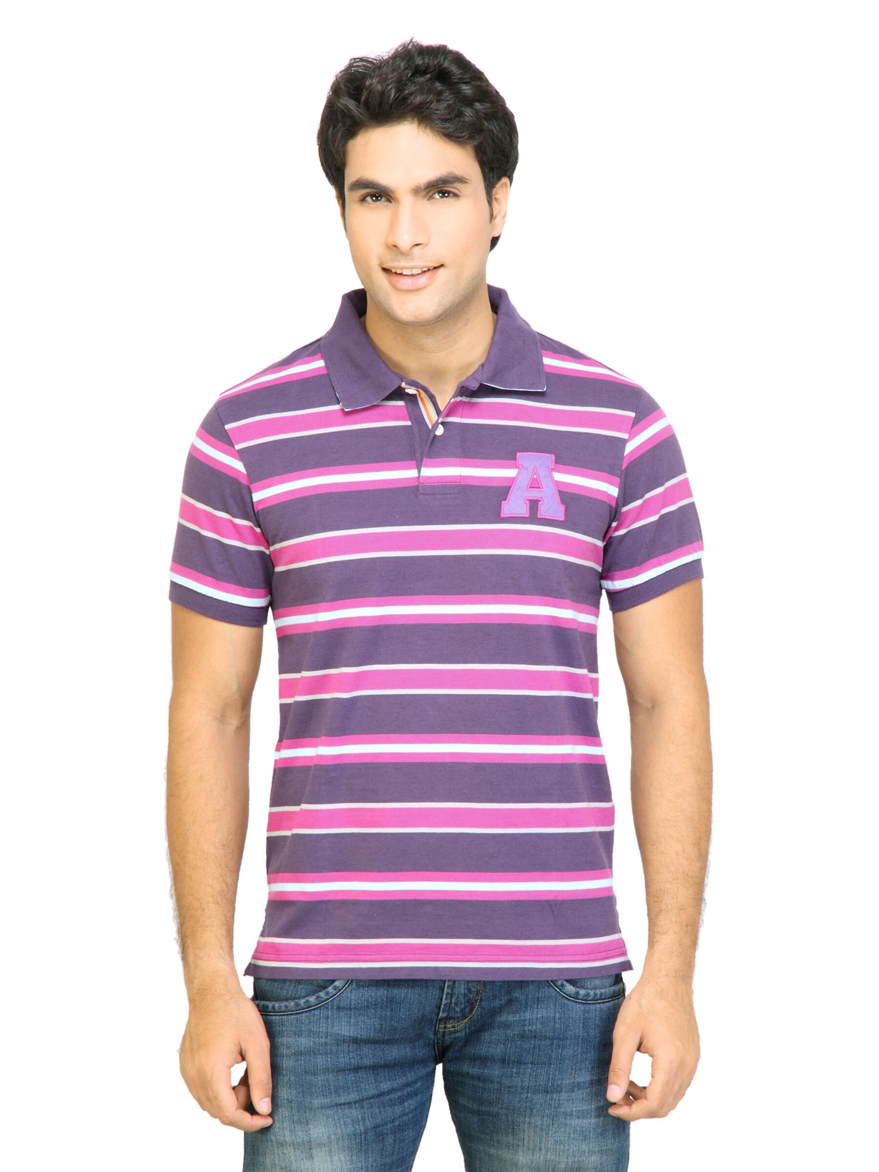 Arrow Sport Men Stripes Purple Polo Tshirts