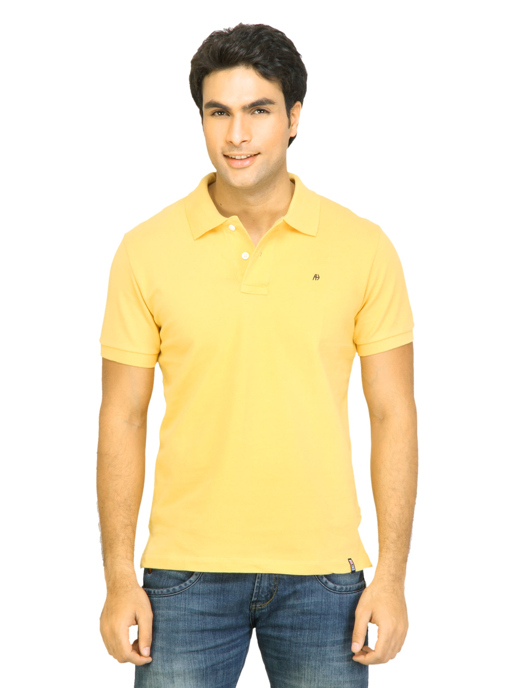 Arrow Sport Men Solid Yellow Polo Tshirts