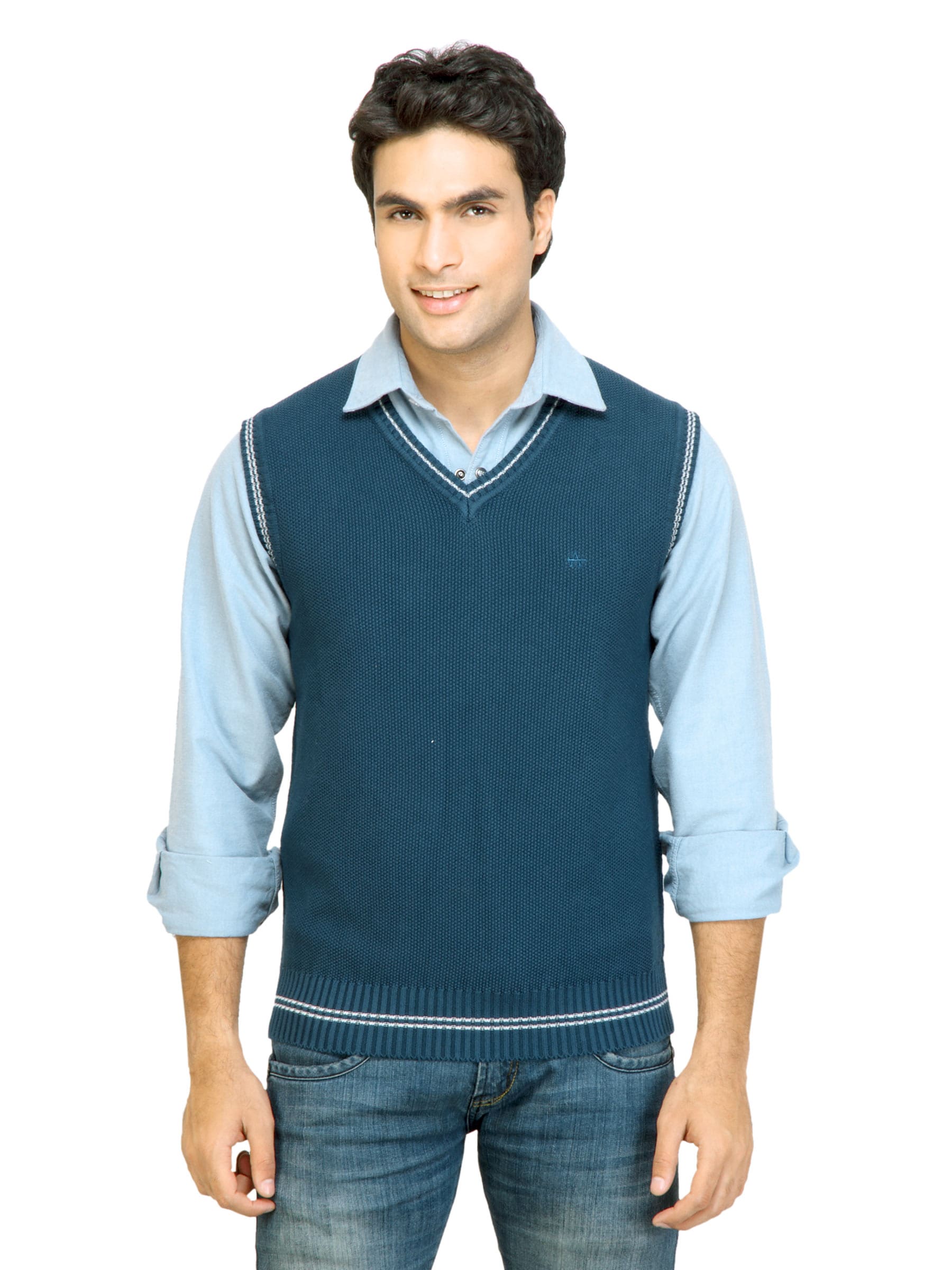 Arrow Sport Men Solid Blue Sweater