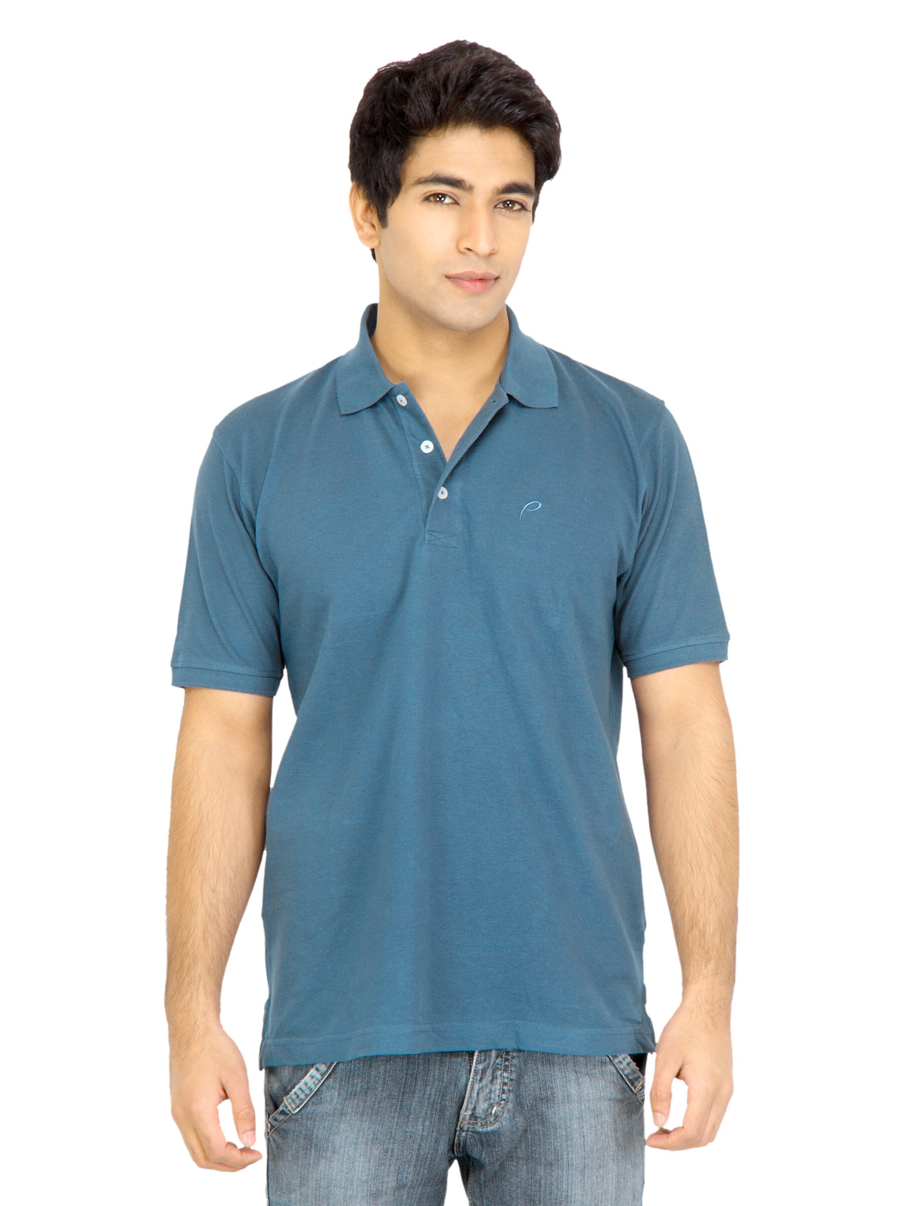 Proline Men Solid Blue Polo Tshirt