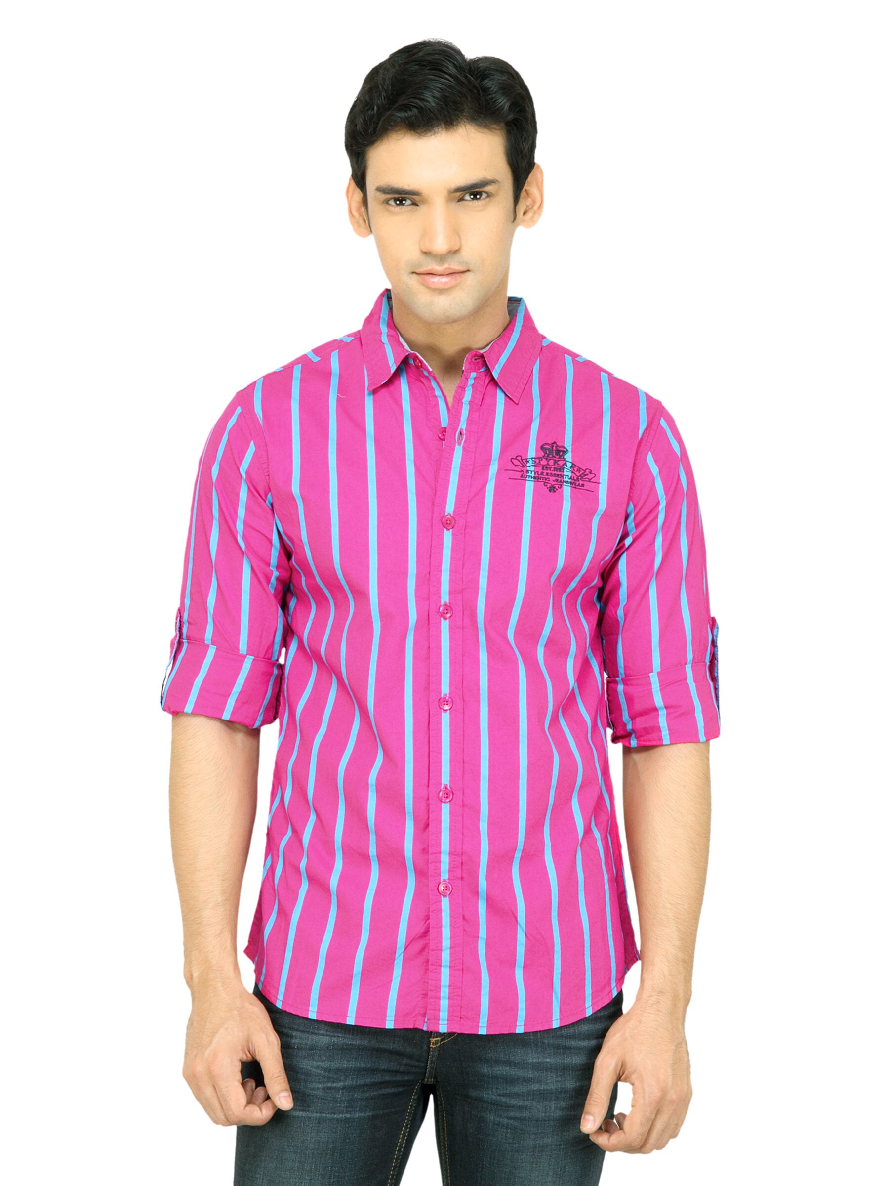 Spykar Men Stripes Pink Shirts