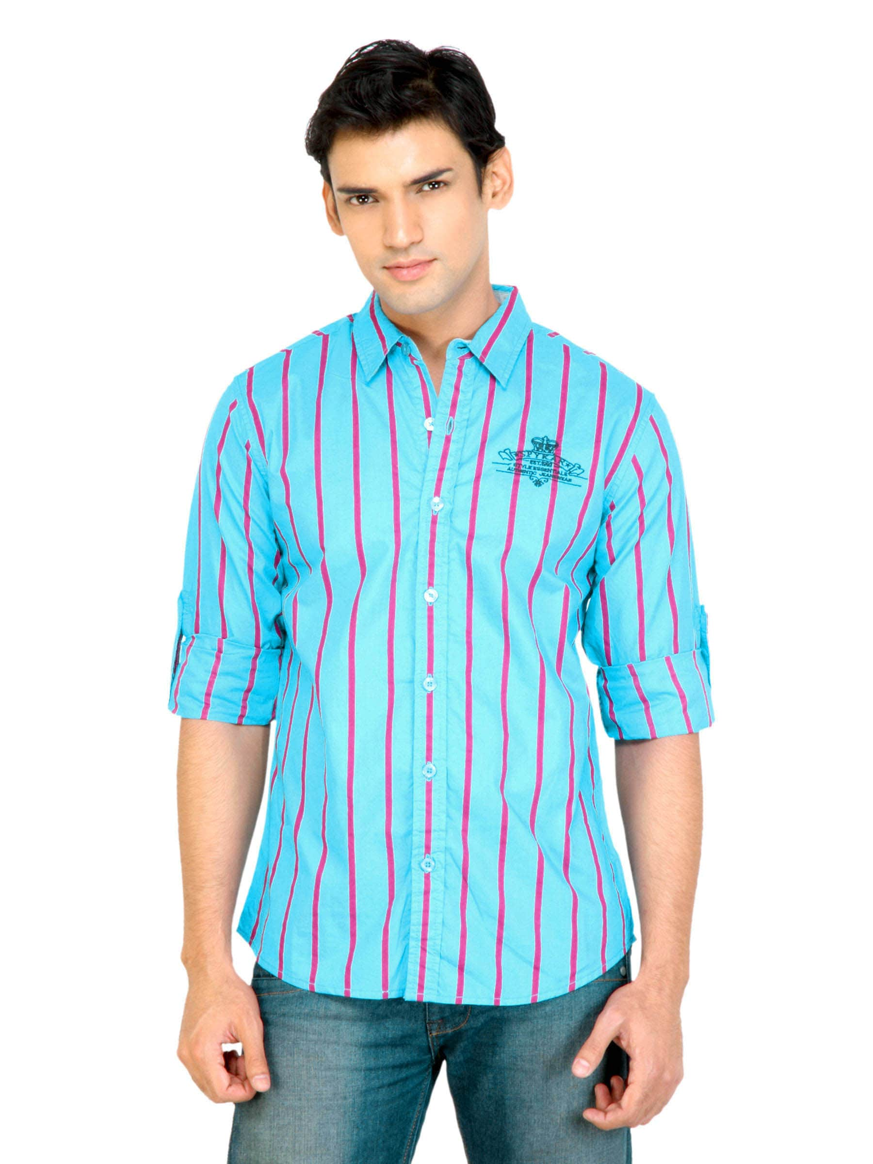 Spykar Men Striped Blue Shirt