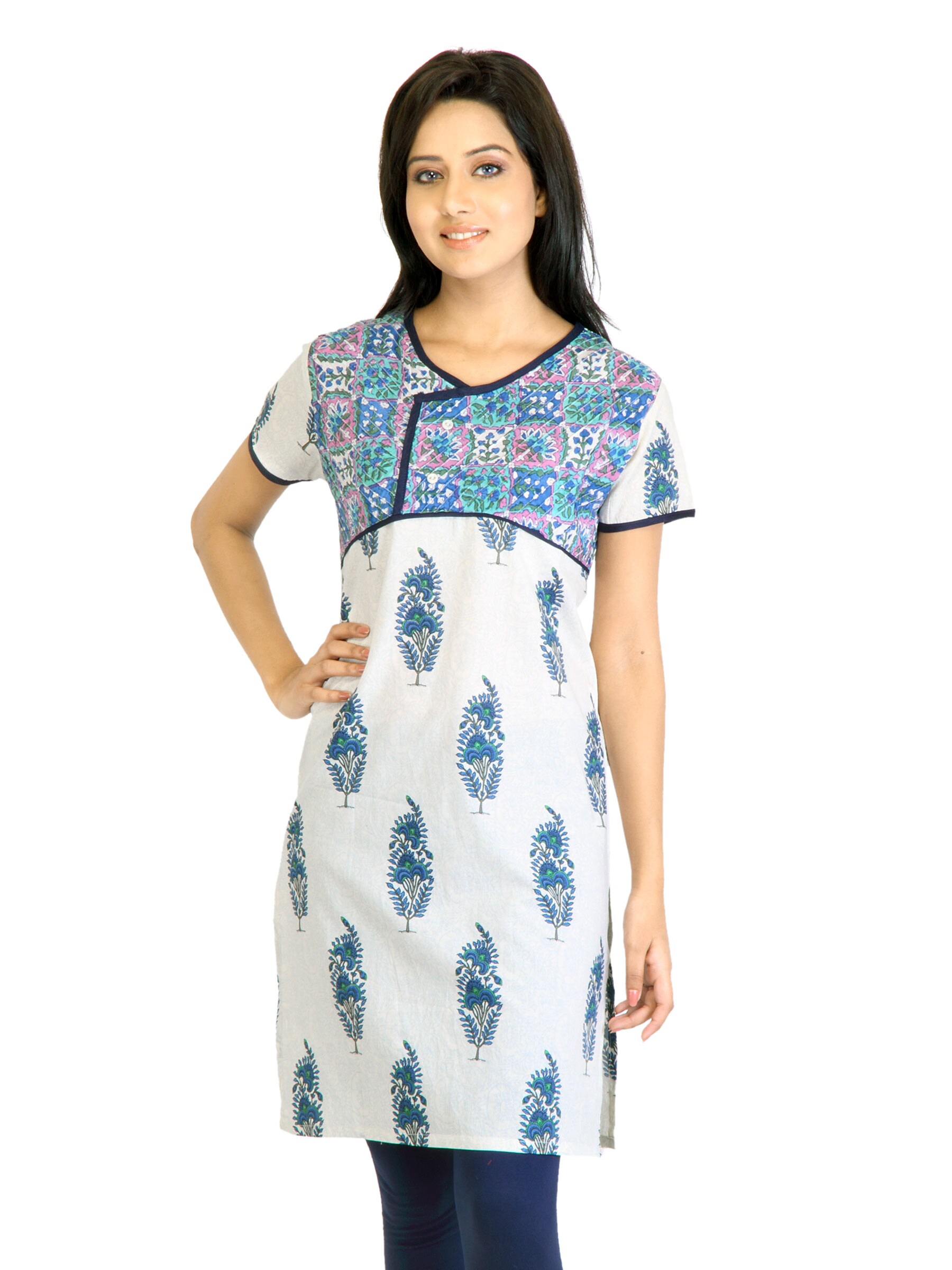 Visudh White Printed Ethnic Kurta